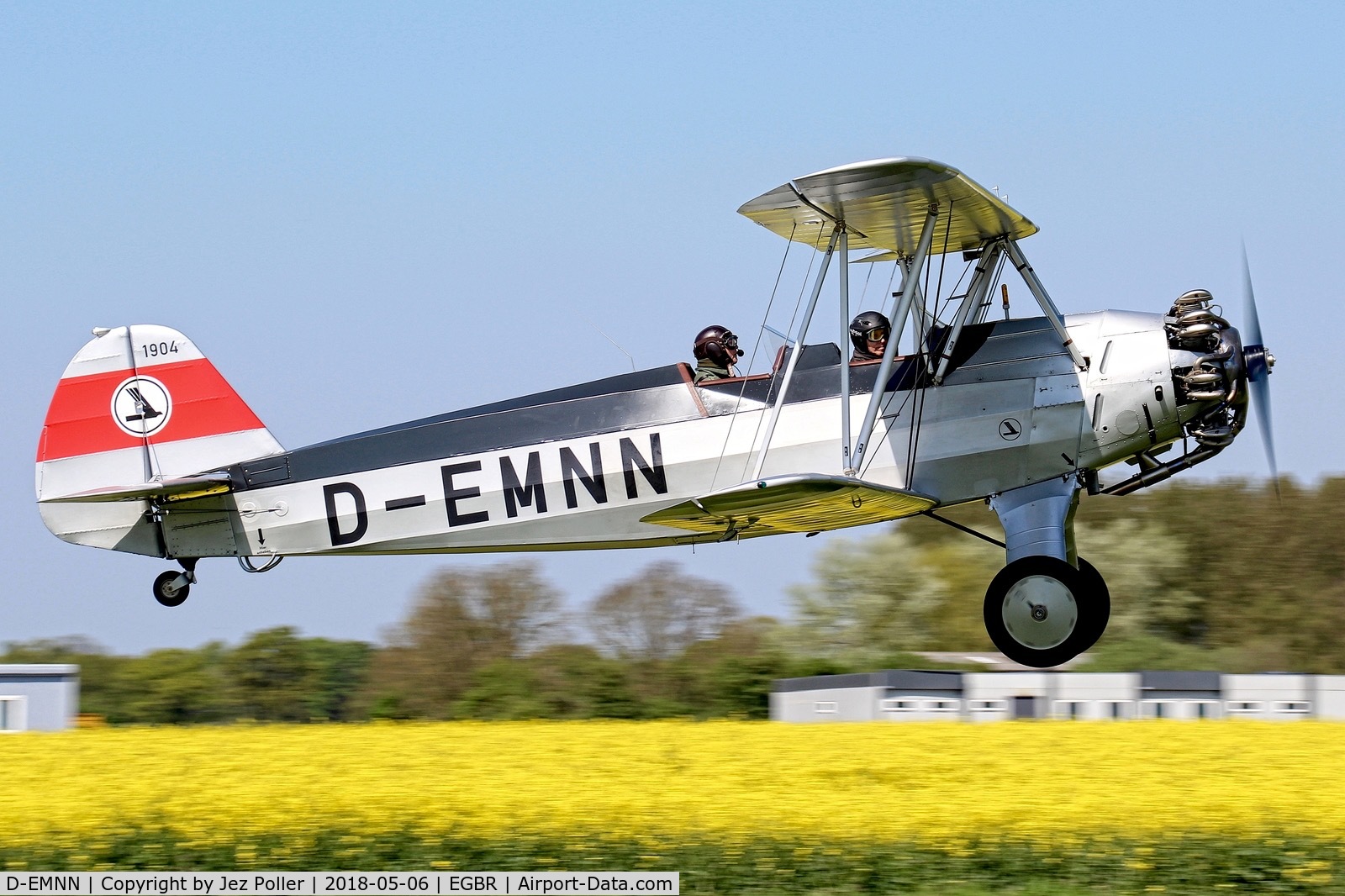 D-EMNN, 1936 Focke-Wulf Fw 44J Stieglitz C/N 1904, shallow climbout of runway 10 leaving the piston radial fly-in being held at Breighton Aerodrome