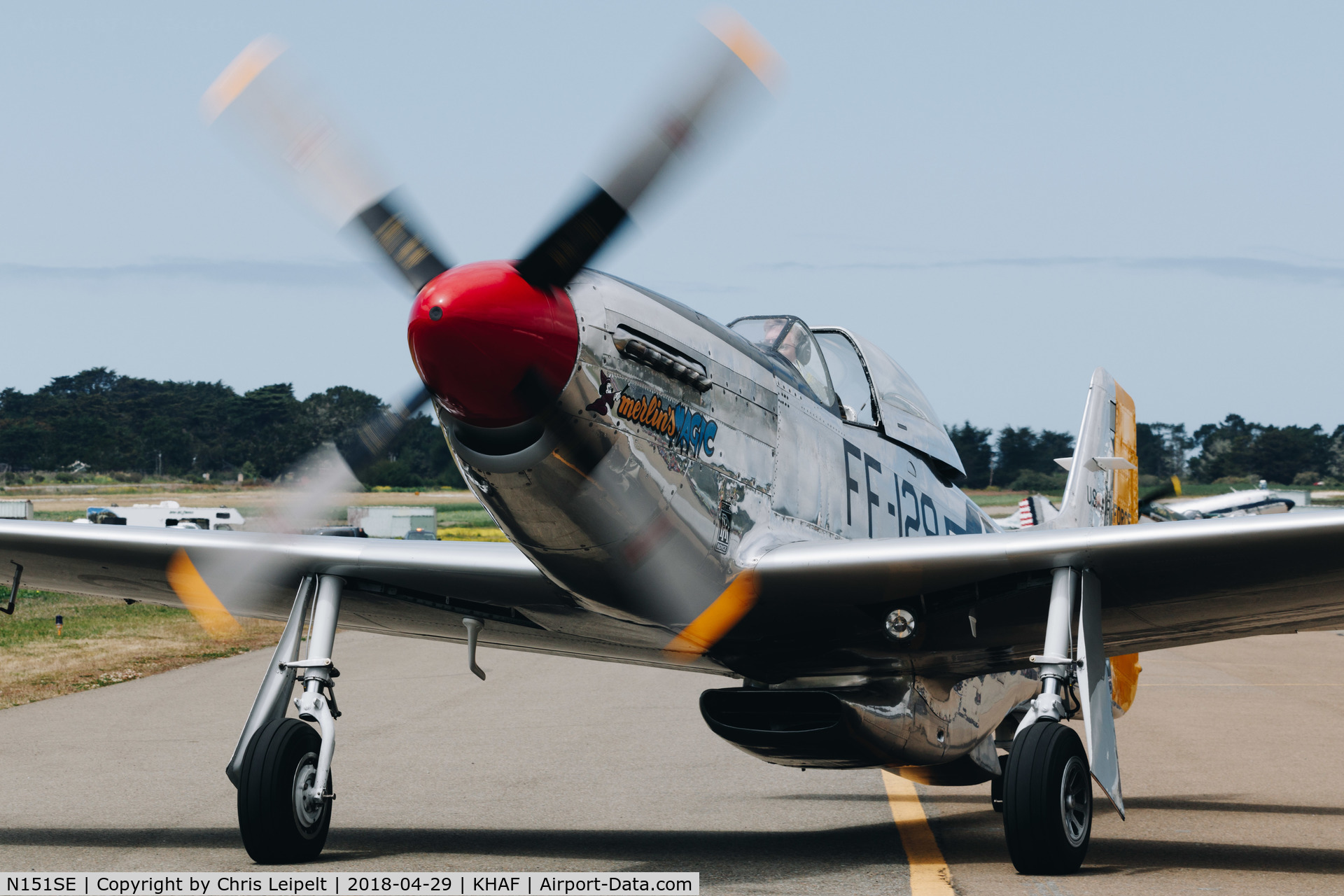 N151SE, 1944 North American P-51D Mustang C/N 122-39588 (44-73129), 1944 P-51D Mustang taxing out for departure at Half Moon Bay Airport Day 2018.