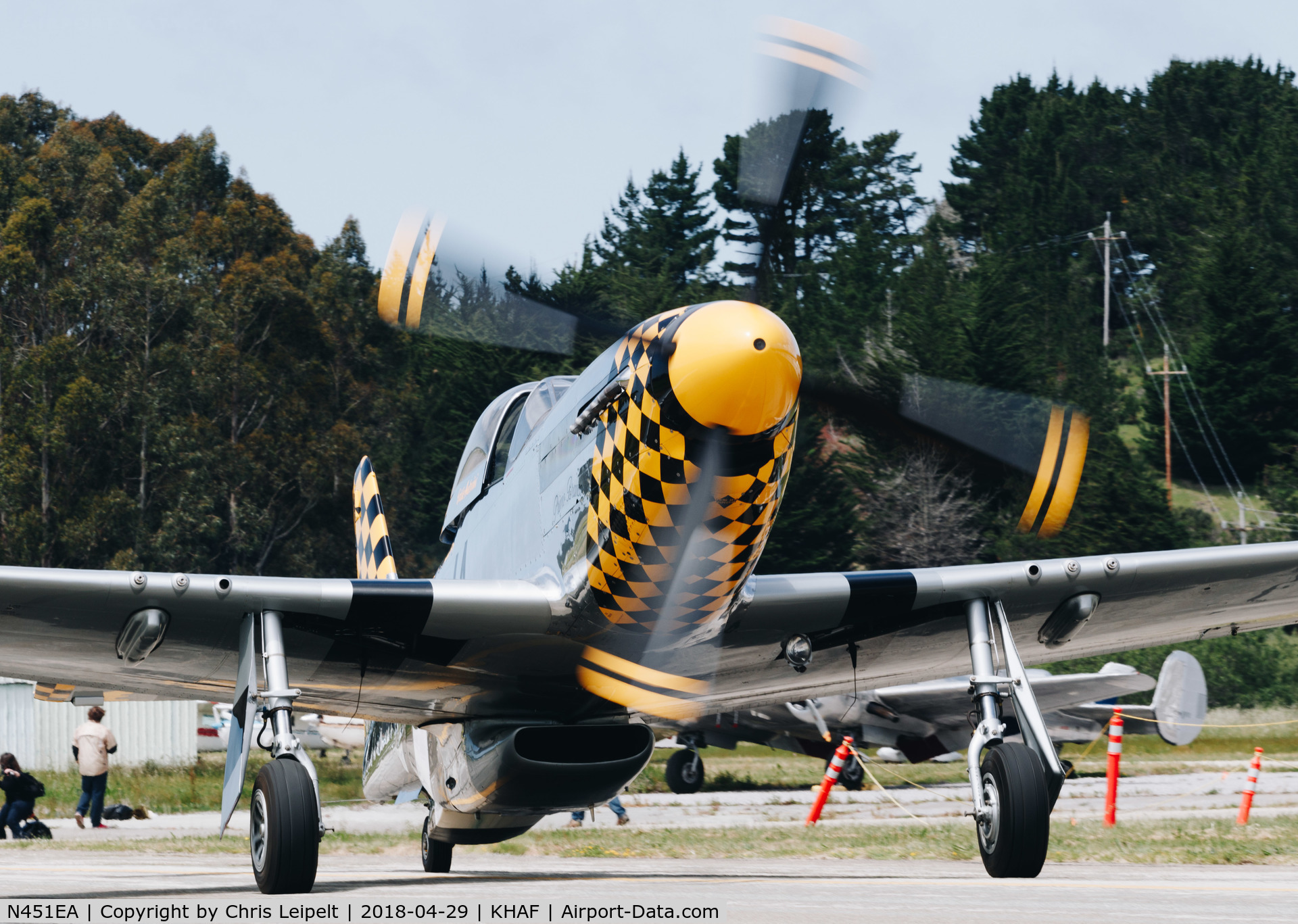 N451EA, 1944 North American F-51D Mustang C/N 44-73079, 1944 North American F-51D taxing out for departure at Half Moon Bay Airport Day 2018.
