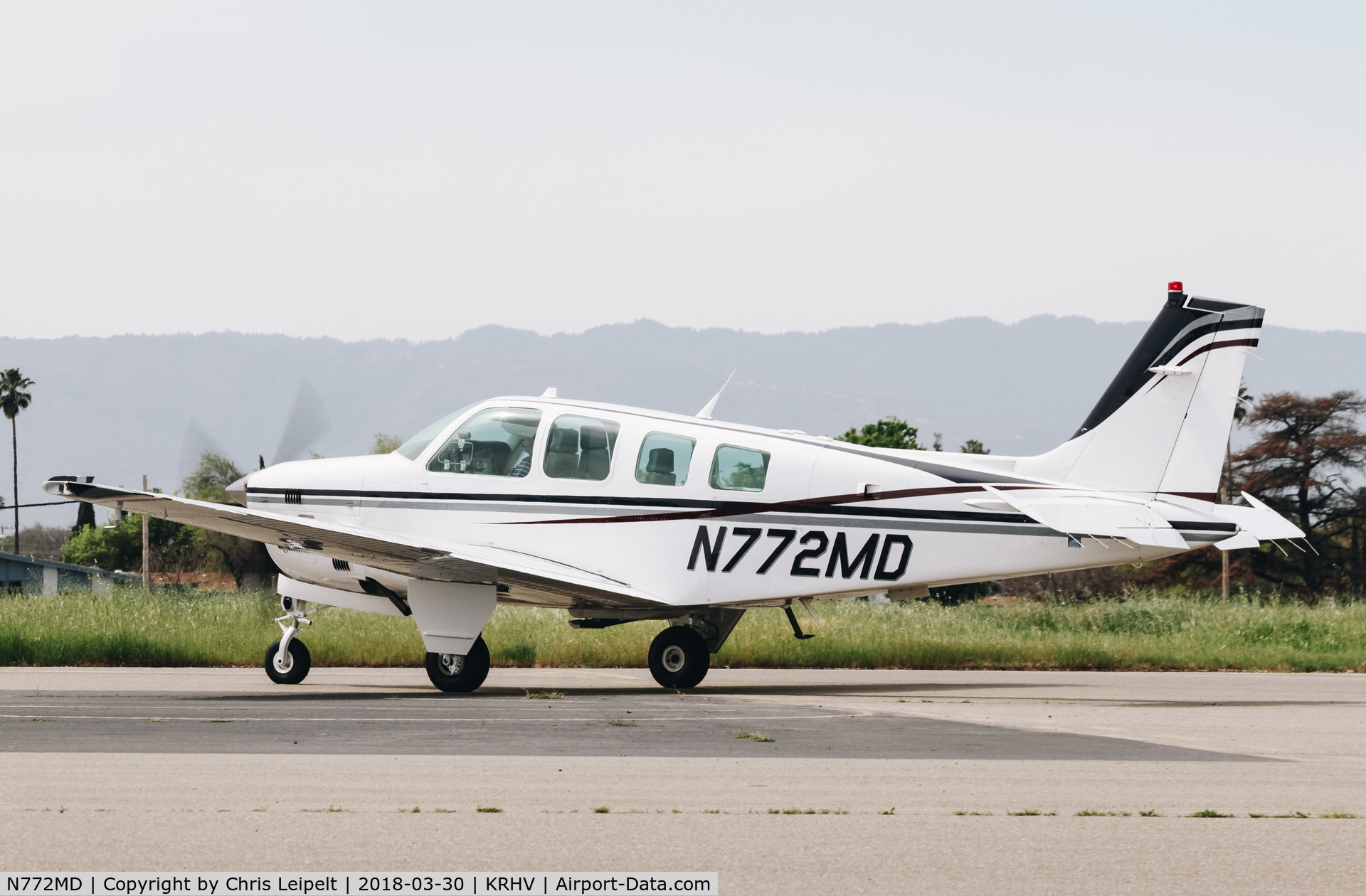 N772MD, 1997 Beech B36TC Bonanza C/N EA-605, 1997 Beechcraft B36TC Bonanza taxing out for departure at Reid Hillview Airport, San Jose, CA.