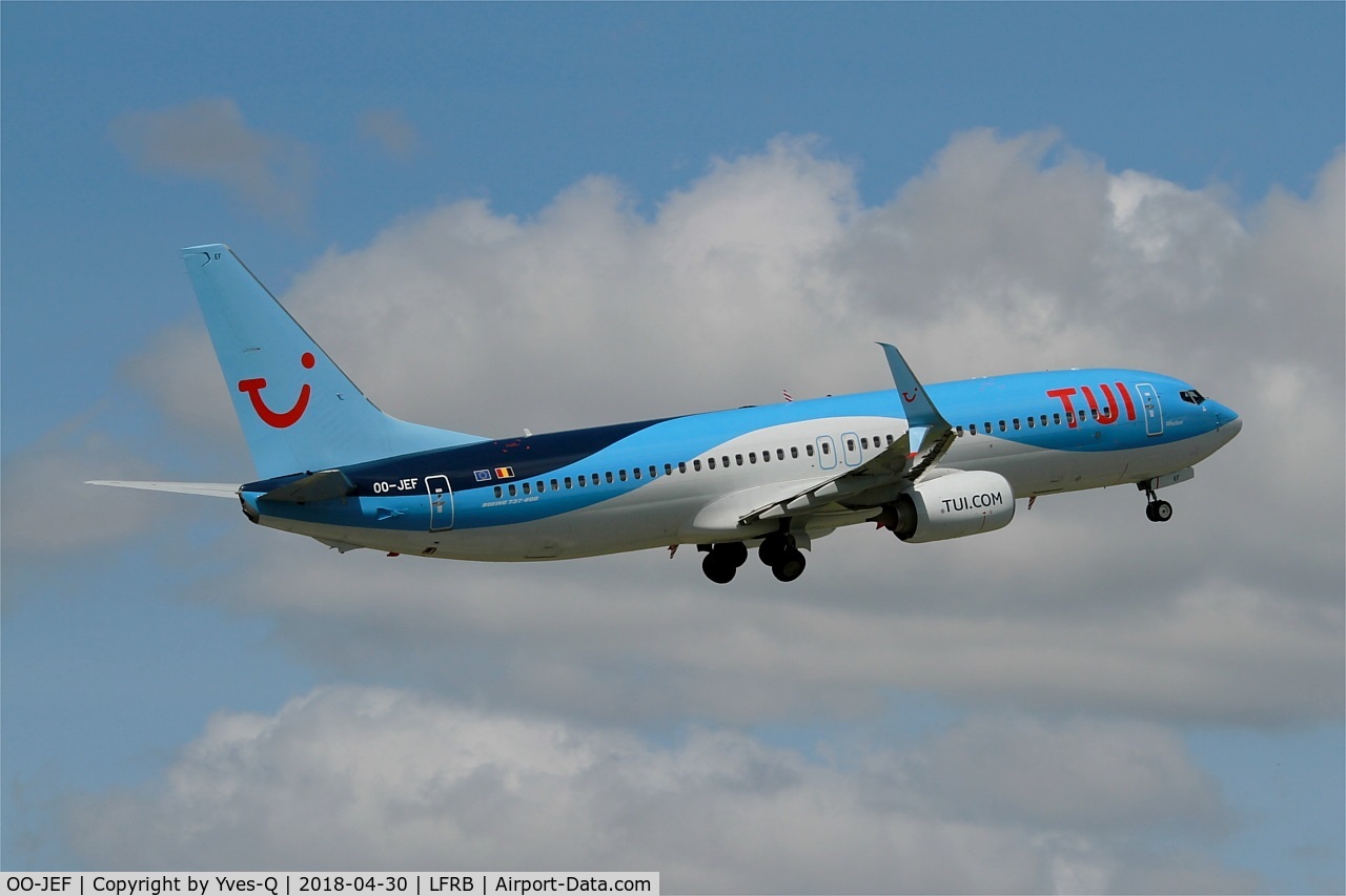OO-JEF, 2014 Boeing 737-8K5 C/N 44271, Boeing 737-8K5, Take off rwy 07R, Brest-Bretagne airport (LFRB-BES)