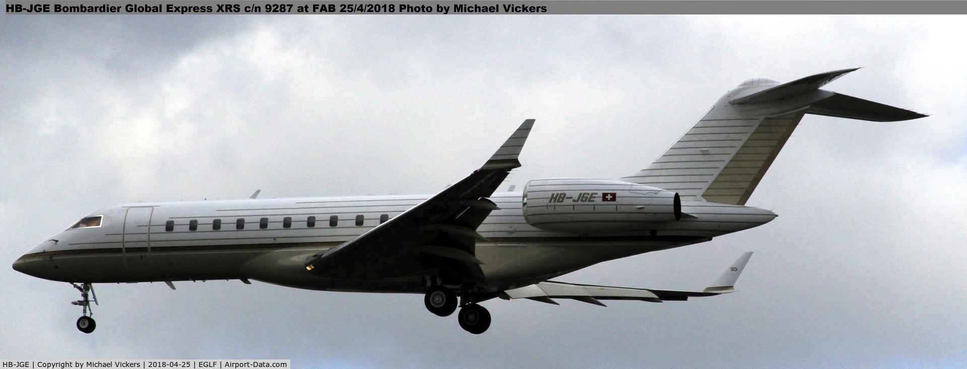 HB-JGE, 2008 Bombardier BD-700-1A10 Global Express C/N 9287, Landing runway 24