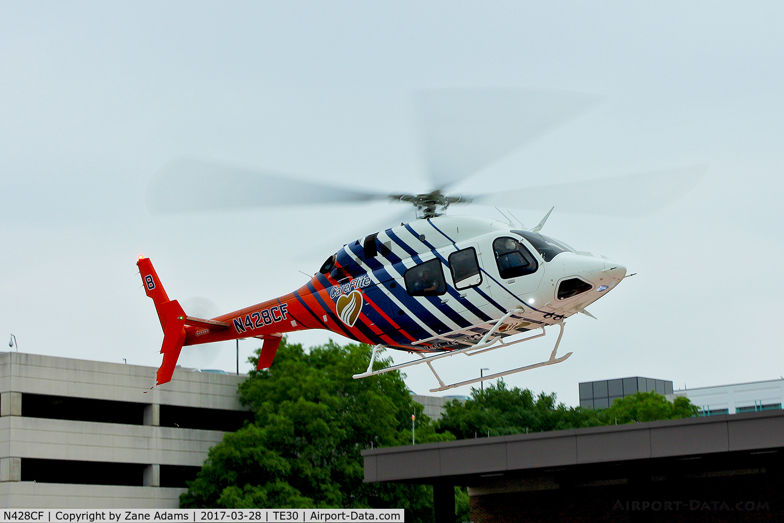 N428CF, 2014 Bell 429 GlobalRanger C/N 57228, Departing the Harris Hospital ground helo-pad