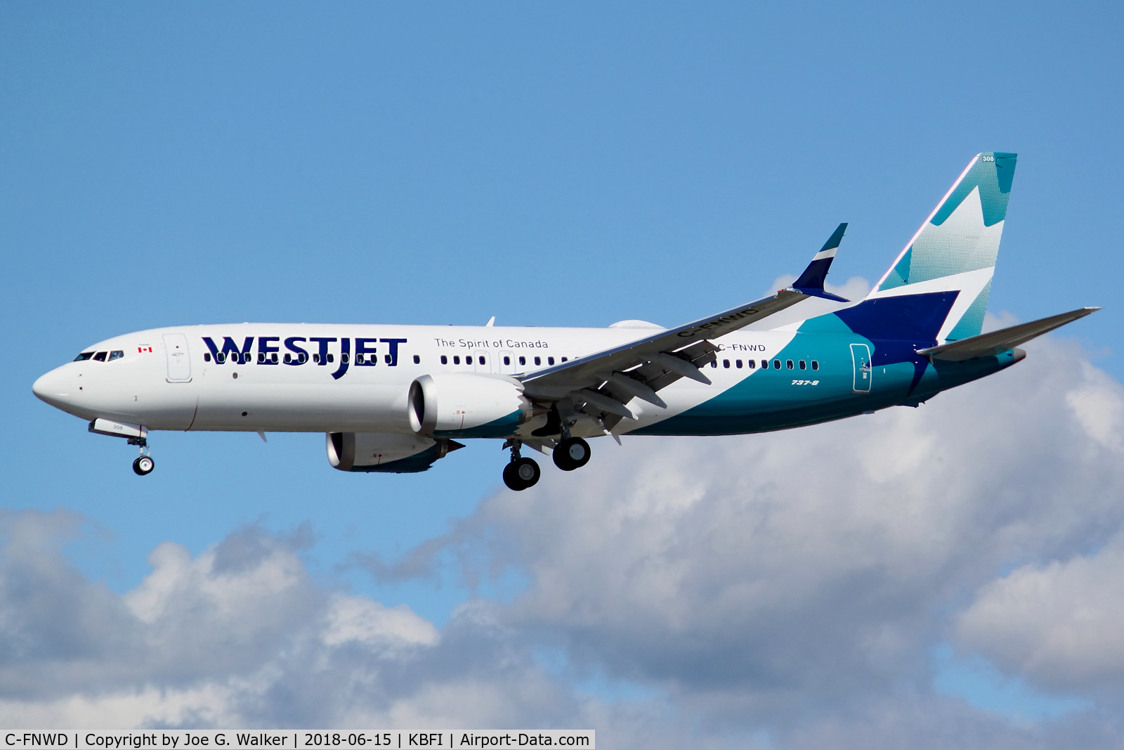 C-FNWD, 2018 Boeing 737-8 MAX C/N 60517, New livery for Westjet displayed on this new 737MAX8