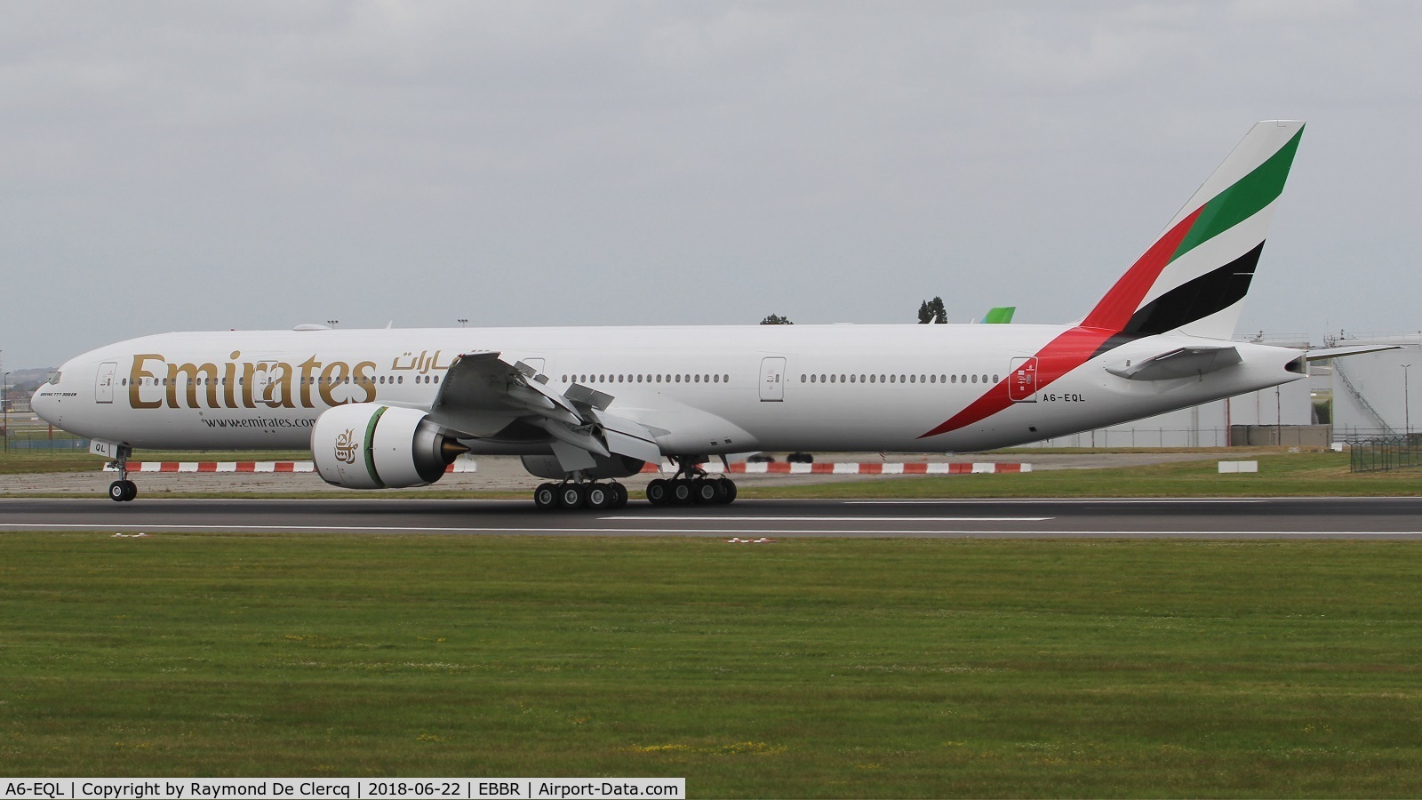 A6-EQL, 2018 Boeing 777-31H/ER C/N 42360, Landing at Brussels.