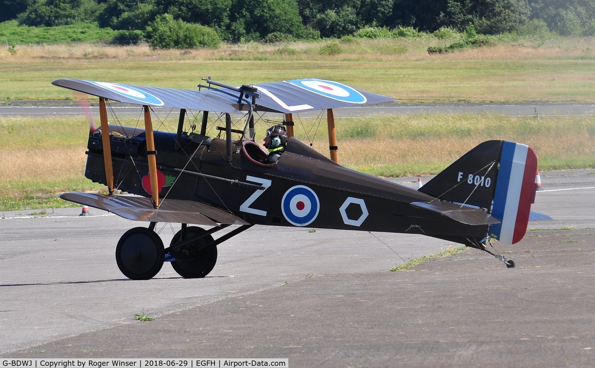 G-BDWJ, 1978 Royal Aircraft Factory SE-5A Replica C/N PFA 020-10034, Visiting SE-5A replica aircraft marked F8010/Z displayed by the Bremont Great War Team.