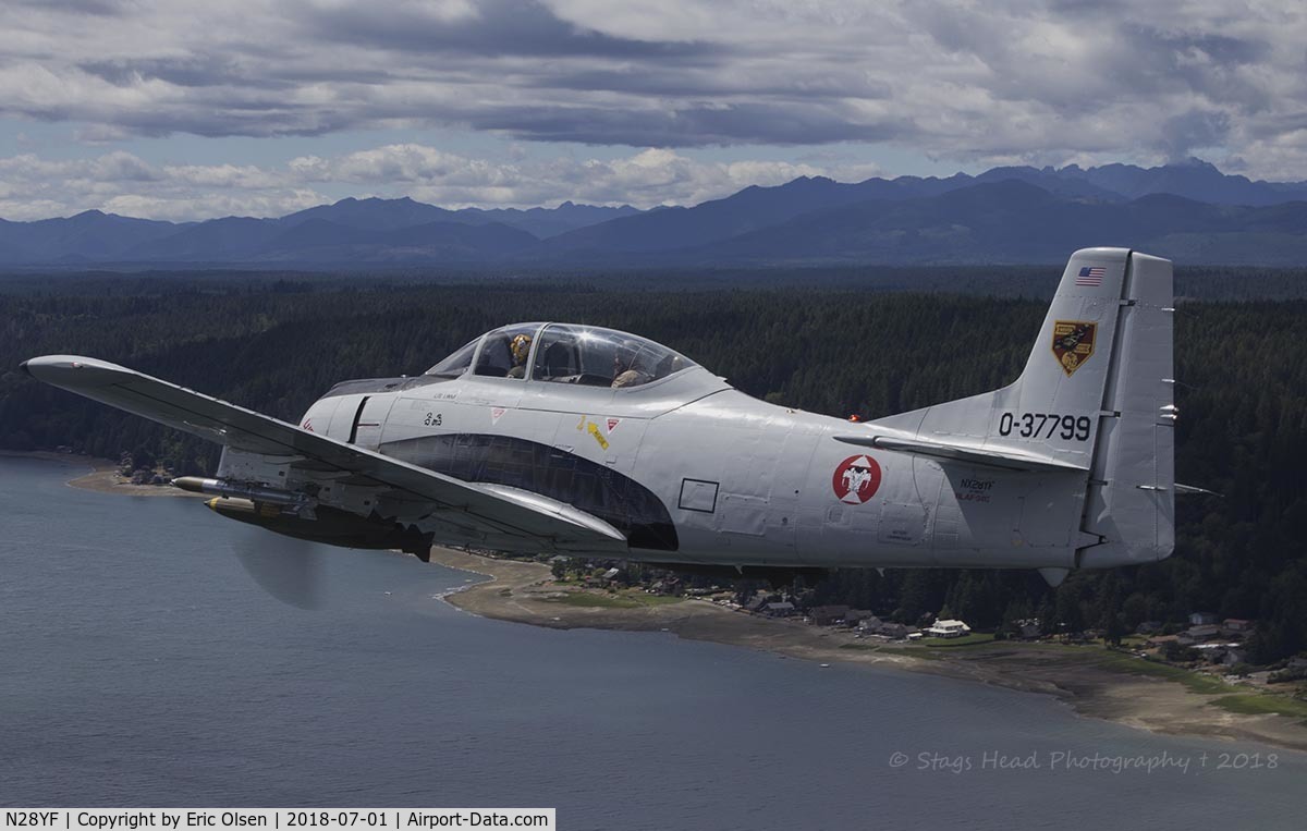 N28YF, 1953 North American T-28D Trojan C/N 200-162, 1953 T-28 over the South Puget Sound area.
