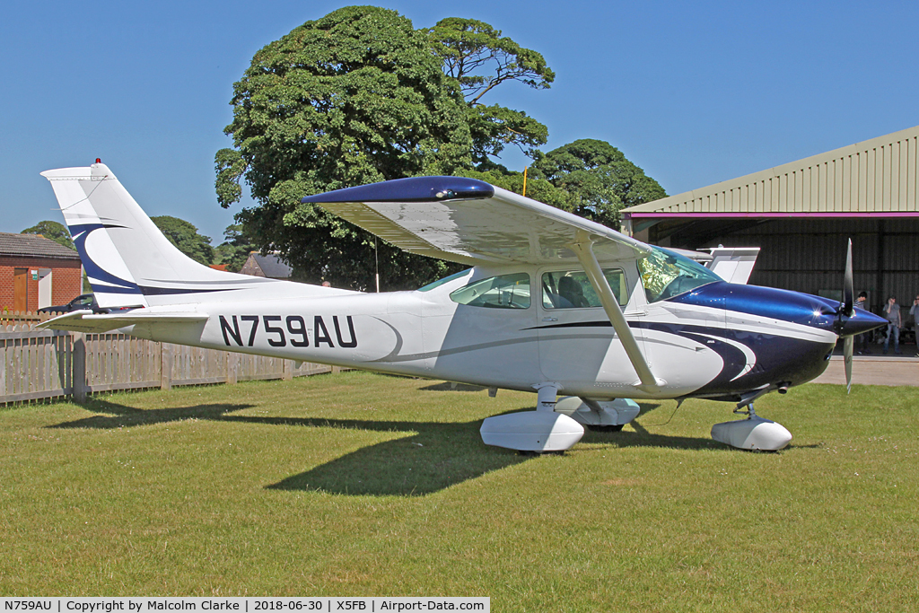 N759AU, 1977 Cessna 182Q Skylane C/N 182-65846, An 'N' registered Cessna 182Q, a visitor to Fishburn Airfield, UK. June 30th 2018.