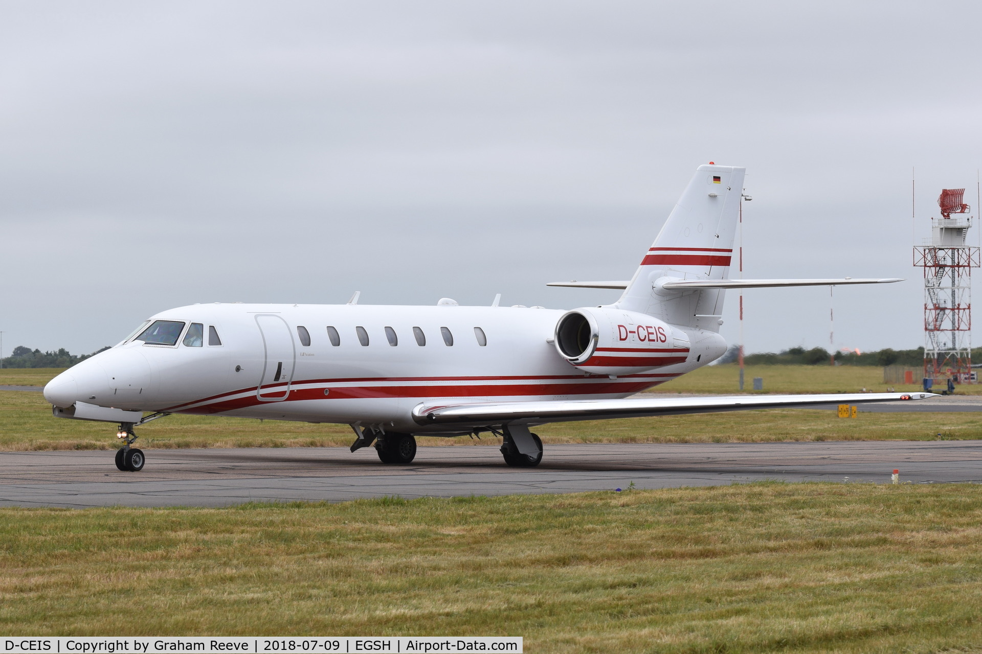 D-CEIS, 2008 Cessna 680 Citation Sovereign C/N 680-0185, Just landed at Norwich.