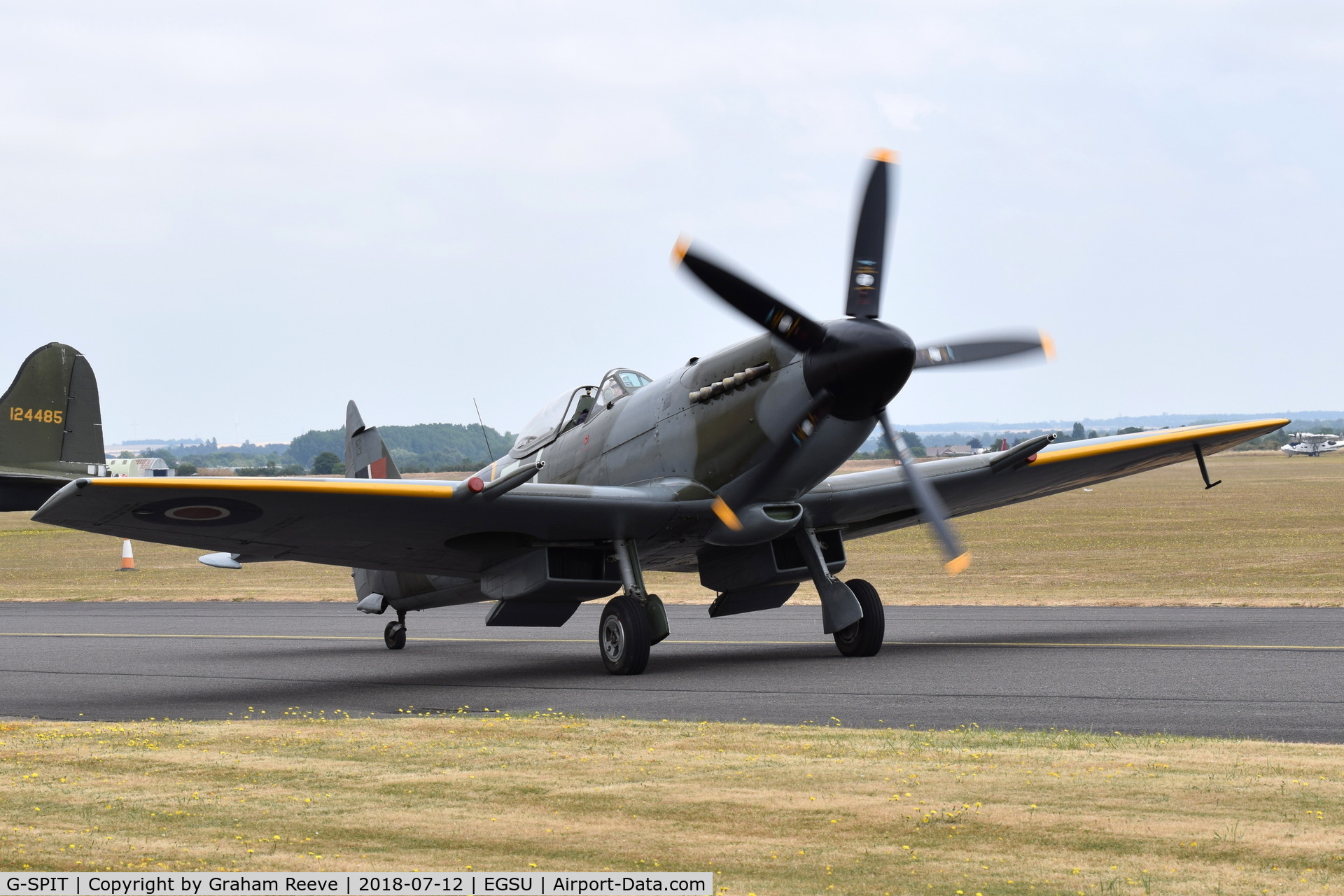 G-SPIT, 1944 Supermarine 379 Spitfire FR.XIV C/N 6S/649205, About to depart from Duxford.