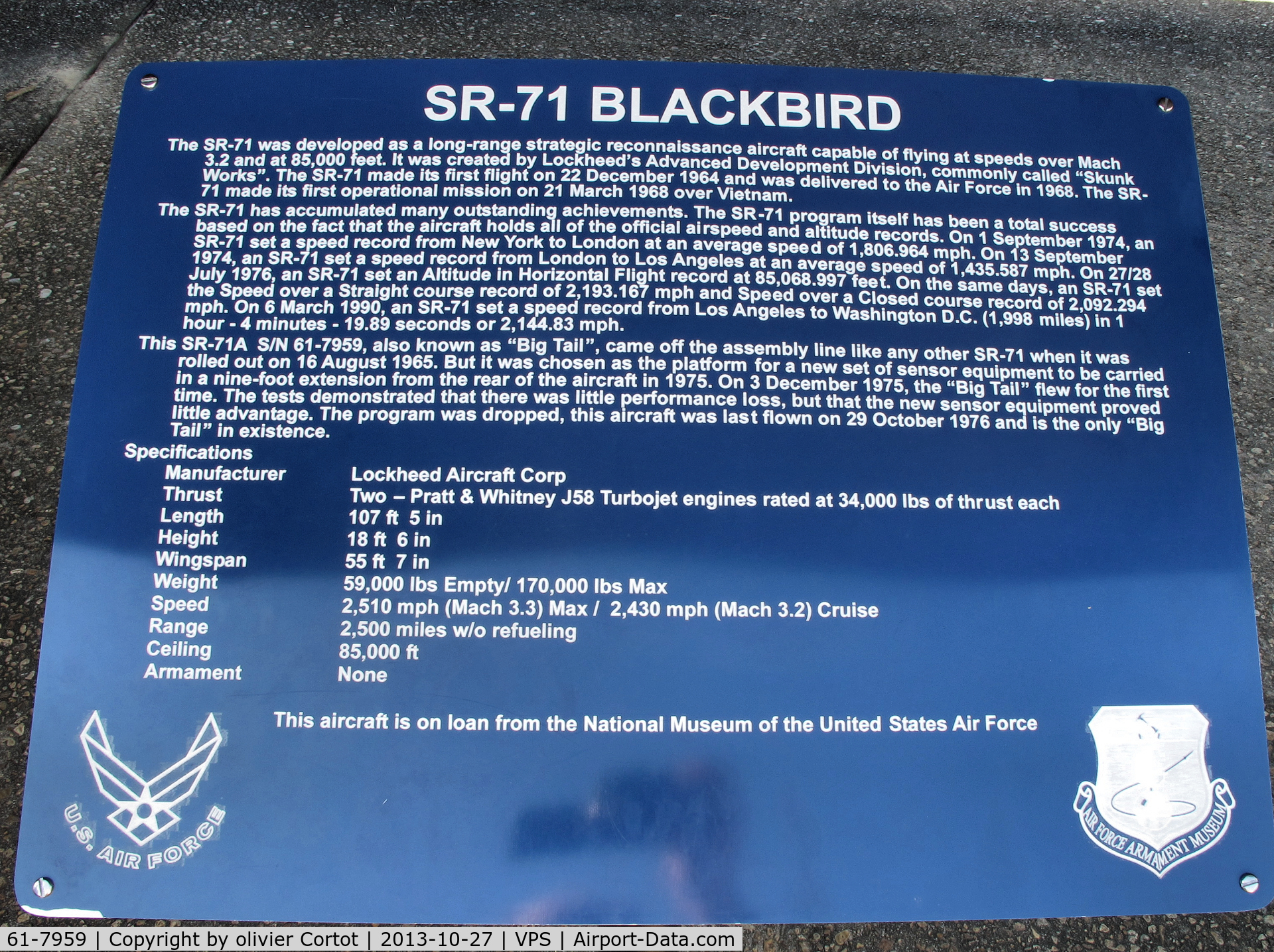61-7959, 1961 Lockheed SR-71A Blackbird C/N 2010, history of the plane