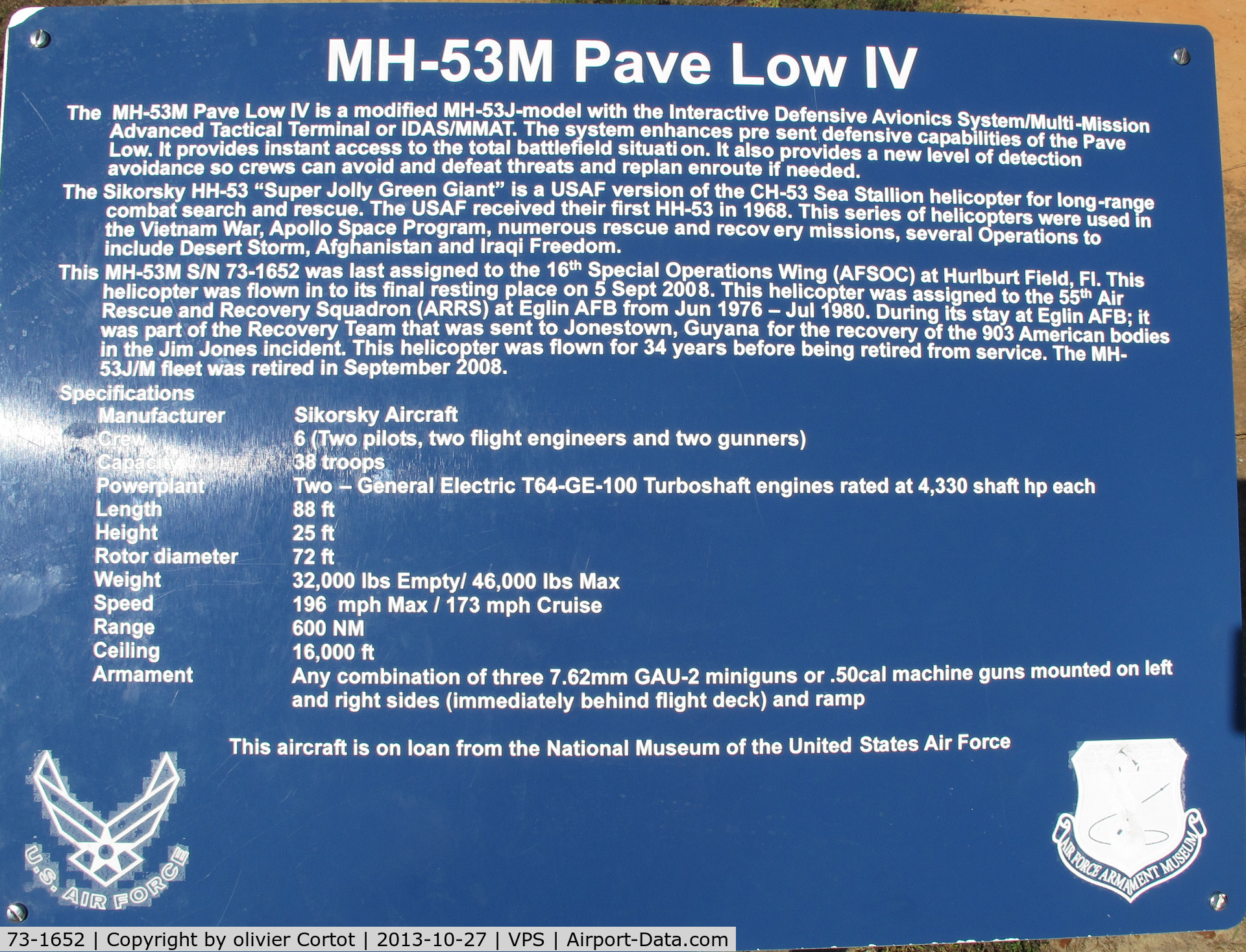 73-1652, 1973 Sikorsky MH-53M Pave Low IV C/N 65-390, history of the plane