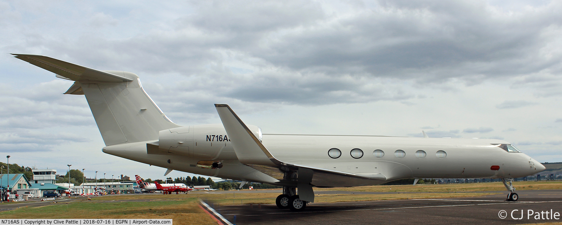N716AS, 2002 Gulfstream Aerospace Gulfstream V C/N 687, Parked at Dundee for the 2018 British Open Golf Championships at nearby Carnoustie.