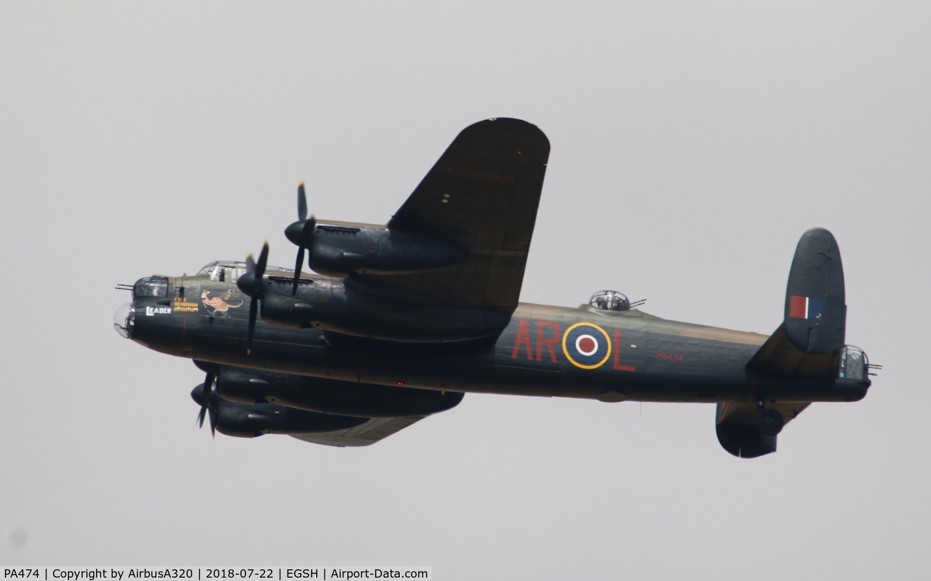 PA474, 1945 Avro 683 Lancaster B1 C/N VACH0052/D2973, Performing a fly past over Norwich Airport