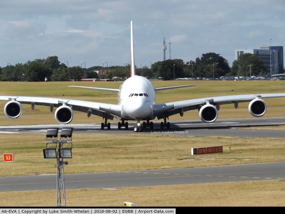 A6-EVA, 2018 Airbus A380-842 C/N 167, From Birmingham Airport