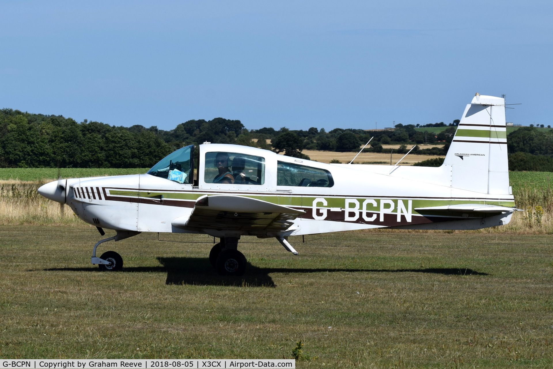G-BCPN, 1974 Grumman American AA-5 Traveler C/N AA5-0665, Just landed at Northrepps.