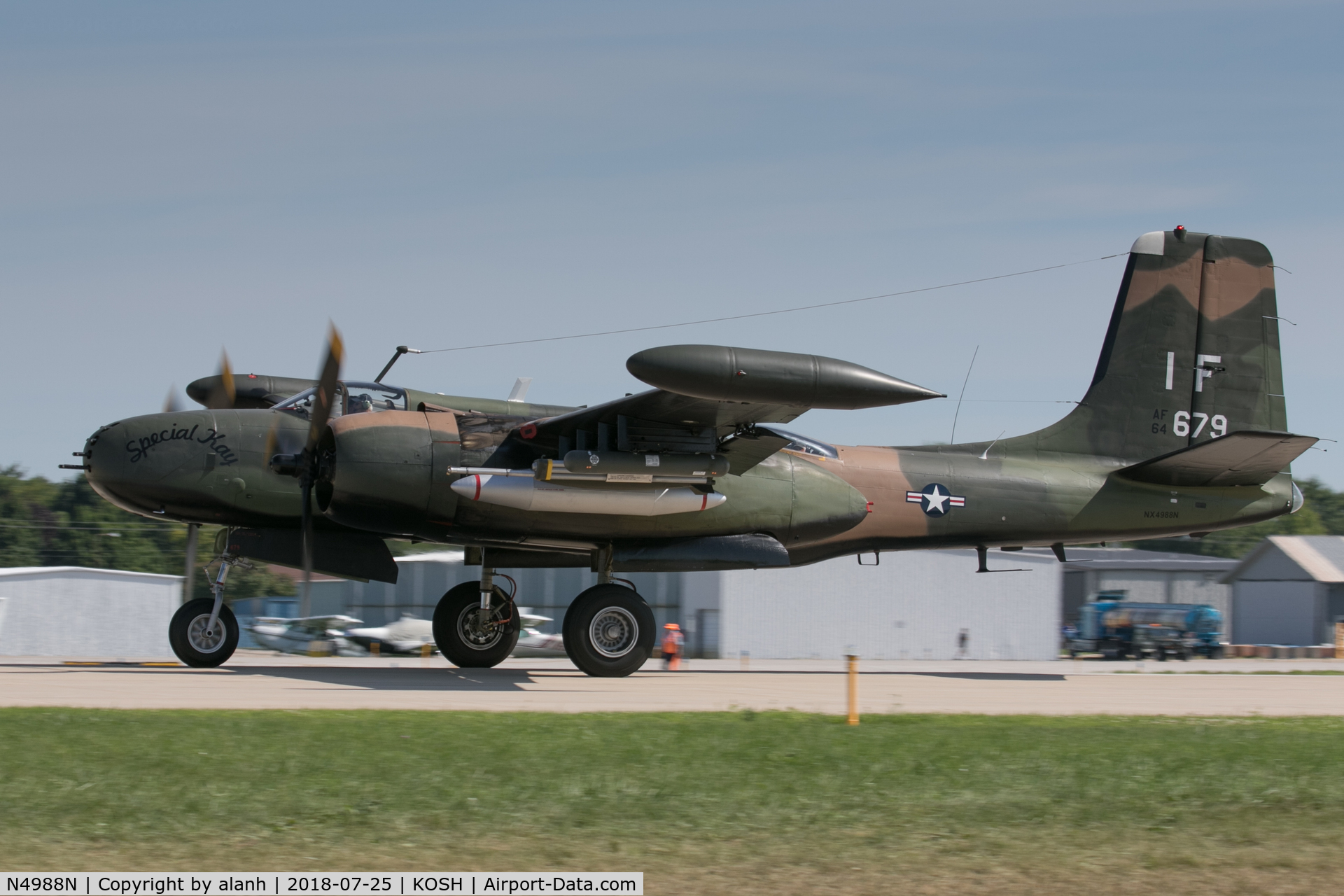 N4988N, 1964 Douglas-On Mark B-26K Counter Invader C/N 27477 (was 44-34198), Departing AirVenture 2018