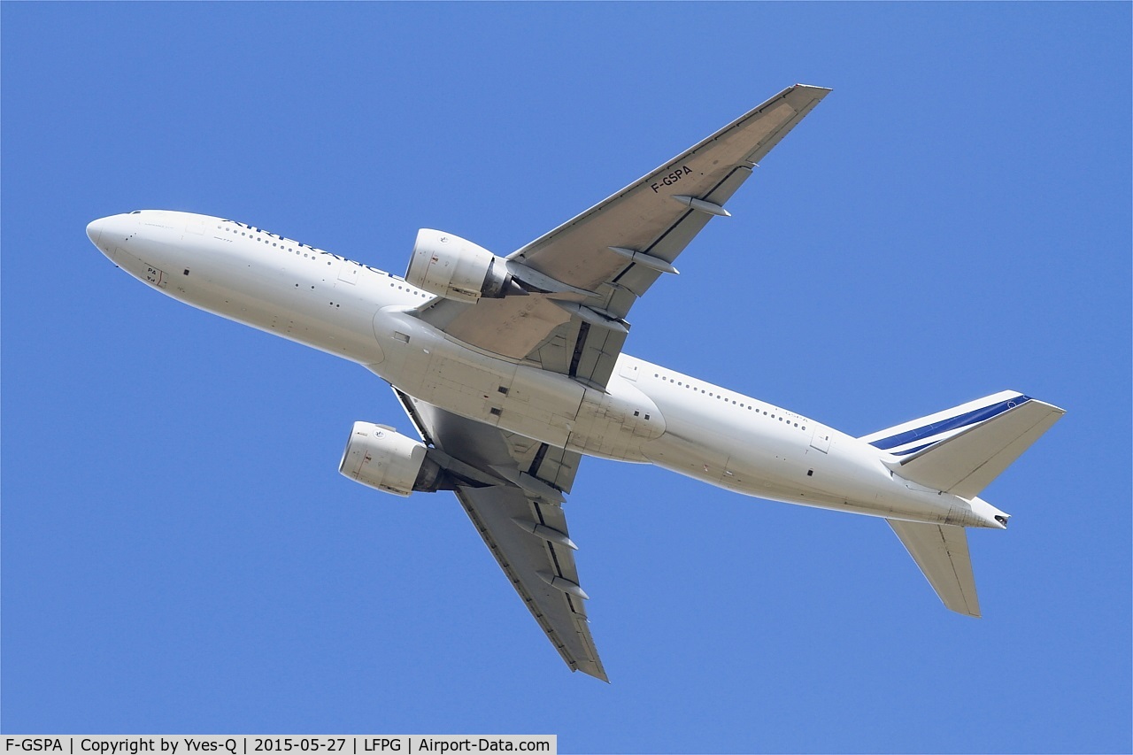 F-GSPA, 1998 Boeing 777-228/ER C/N 29002, Boeing 777-228ER, Take off rwy 27L, Roissy Charles De Gaulle airport (LFPG-CDG)