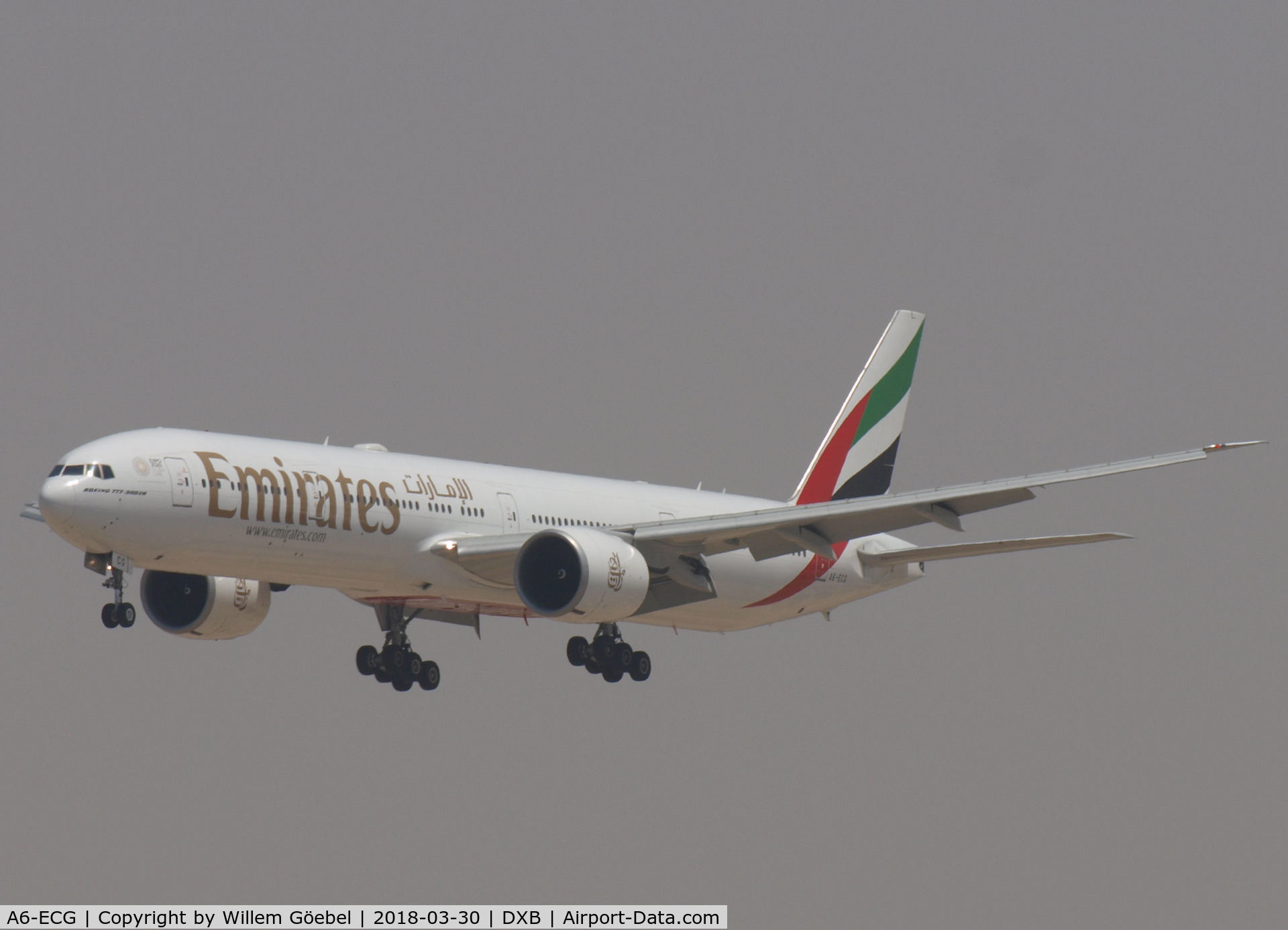 A6-ECG, 2008 Boeing 777-31H/ER C/N 35579, Landing on DUBAI INTERNATIONAL Airport