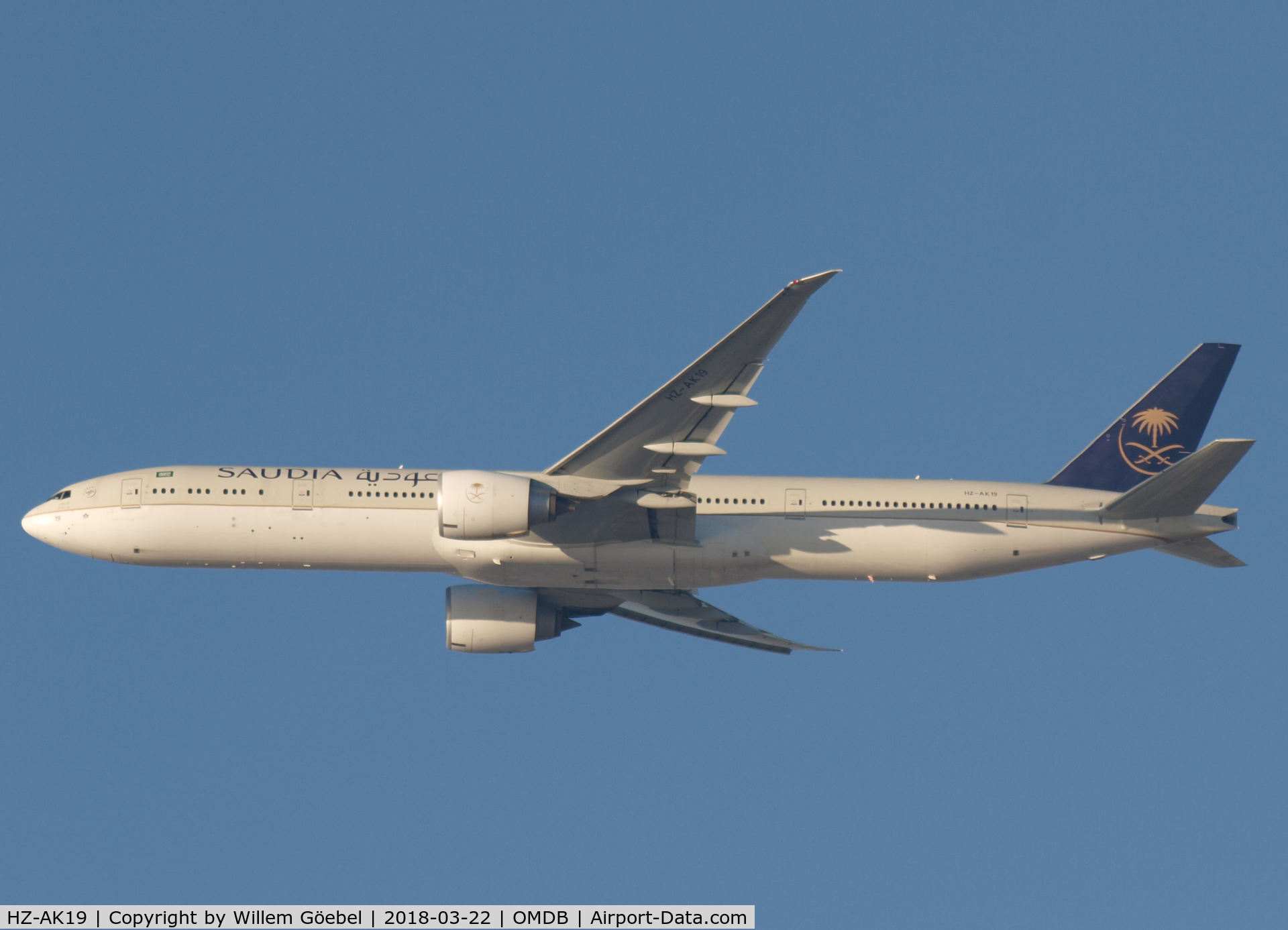 HZ-AK19, 2013 Boeing 777-368/ER C/N 41056, Take off from DUBAI INTERNATIONAL Airport