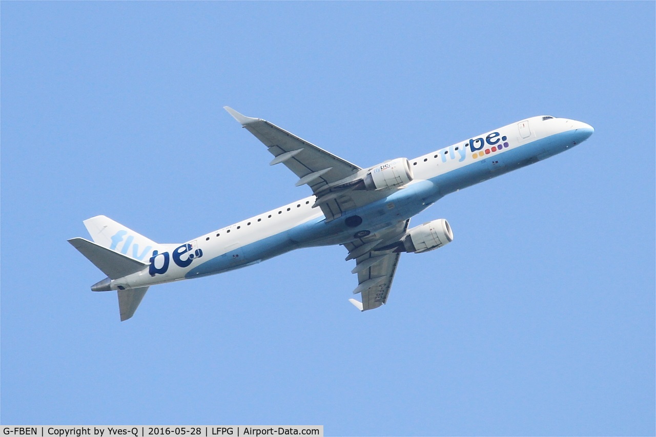 G-FBEN, 2008 Embraer 195LR (ERJ-190-200LR) C/N 19000213, Embraer 195LR, Take off rwy 06R, Roissy Charles De Gaulle airport (LFPG-CDG)