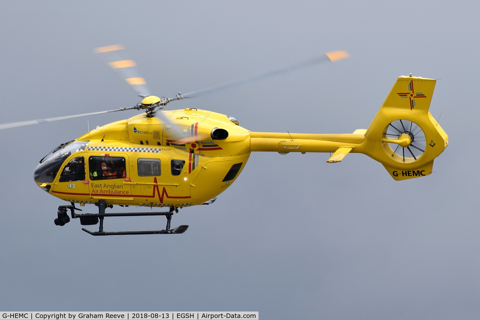 G-HEMC, 2014 Airbus Helicopters EC-145T-2 (BK-117D-2) C/N 20012, Landing at Norwich.