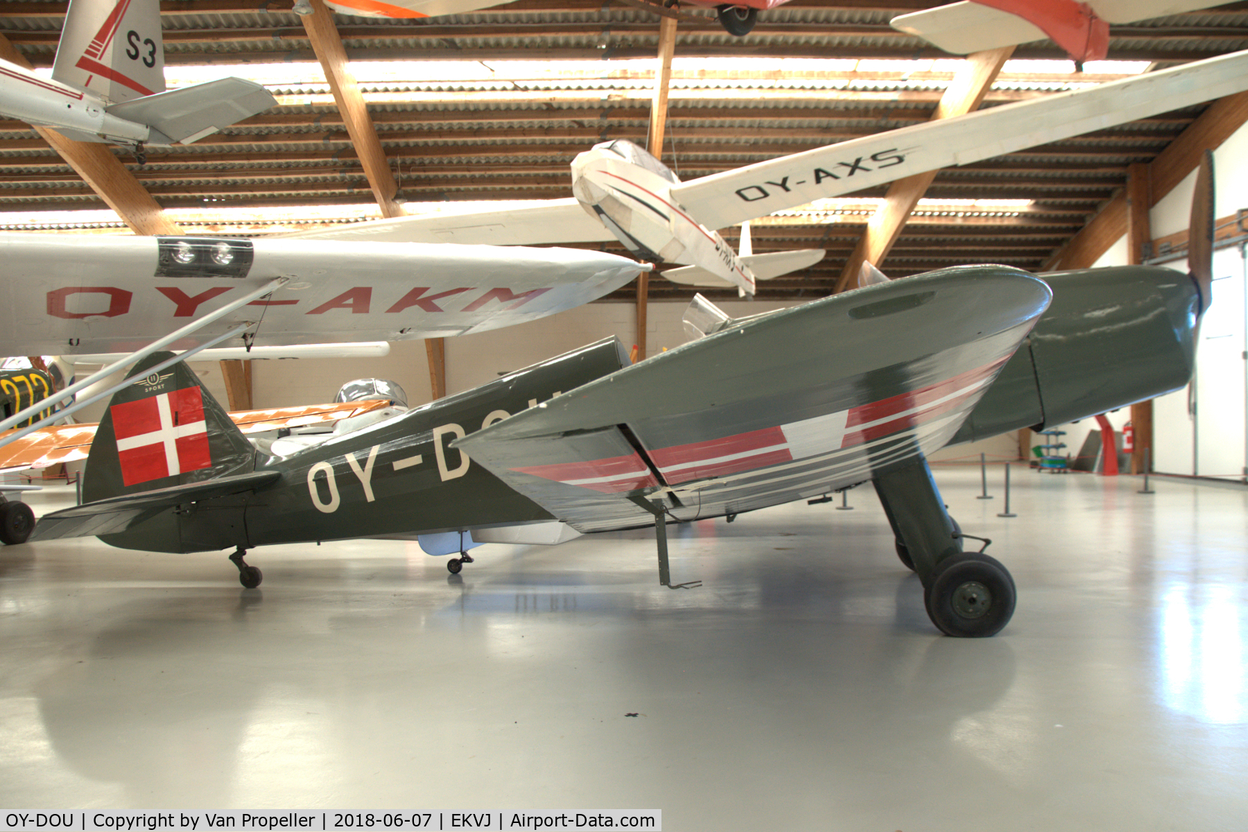 OY-DOU, 1938 SAI KZ II Sport C/N 13, SAI KZ II Sport in Danmarks Flymuseum at Stauning airport