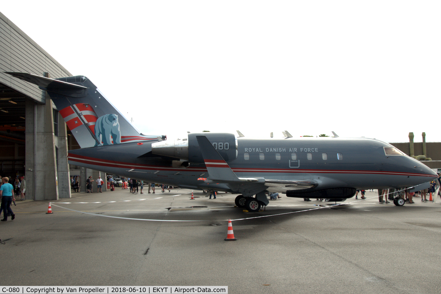 C-080, 1998 Bombardier Challenger 604 (CL-600-2B16) C/N 5380, Royal Danish Air Force Challenger 604 at Aalborg Air Show 2018. Note polar bear markings on its tail