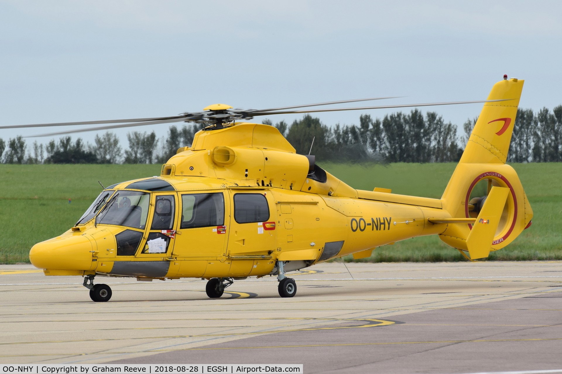 OO-NHY, 2007 Eurocopter AS-365N-3 Dauphin 2 C/N 6754, Just landed at Norwich.