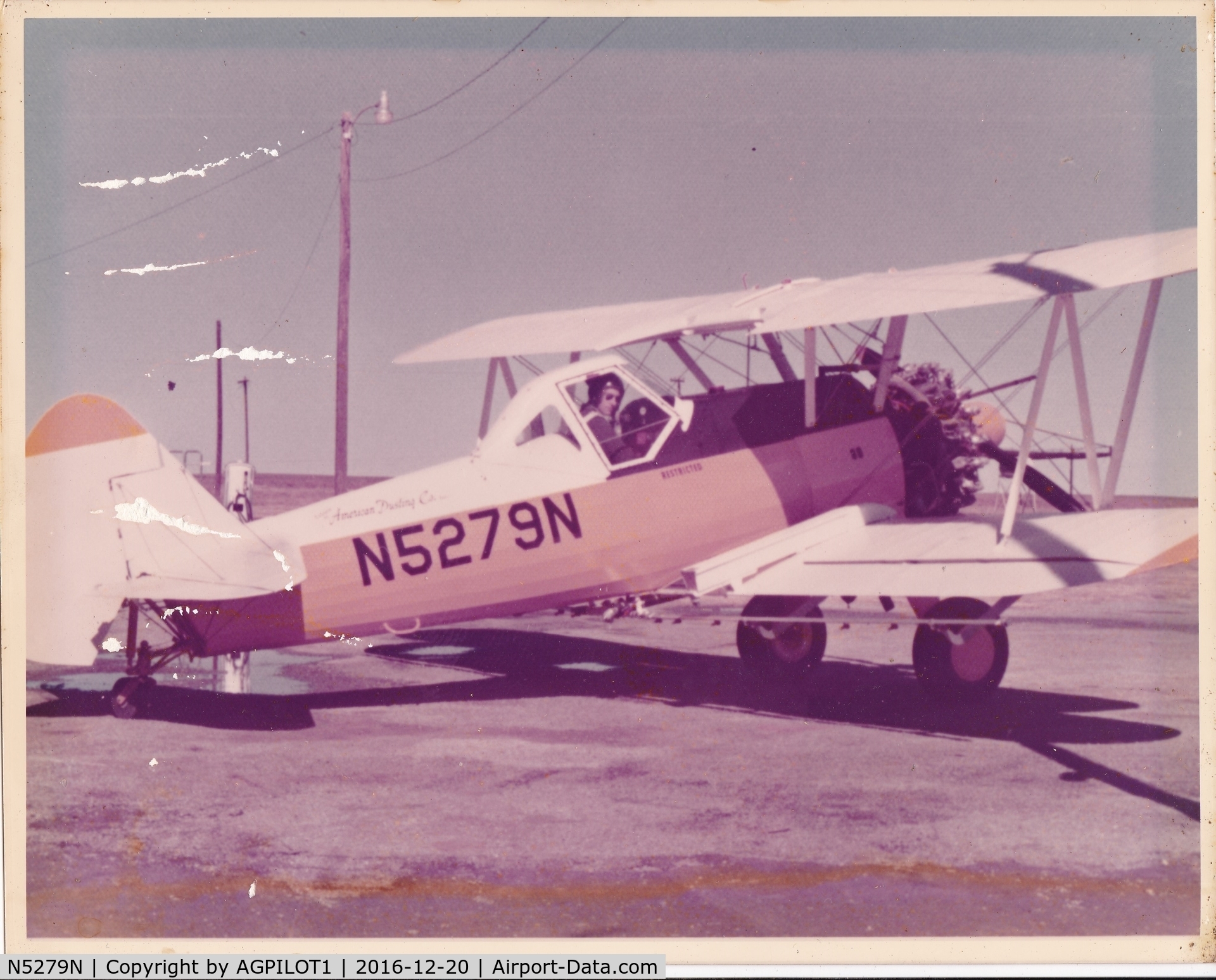 N5279N, 1942 Boeing E75 C/N 75-5926, I was flying this airplane in the early 70's for American Dusting Company of Chickasha, Ok   That is me in it at Erick Ok in western Ok.