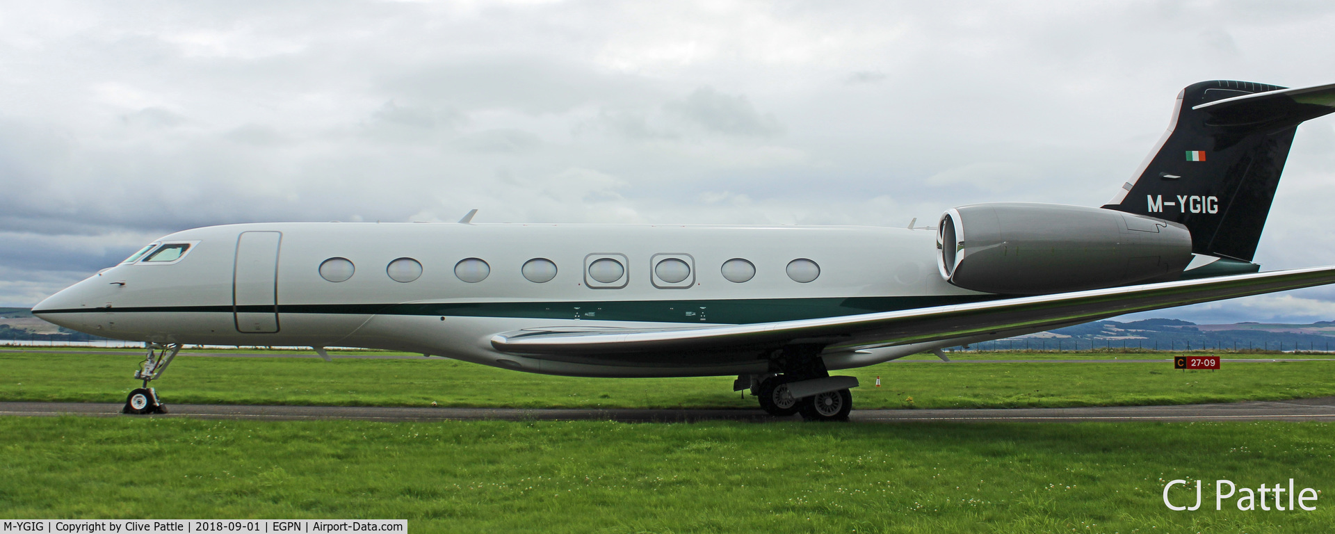 M-YGIG, 2017 Gulfstream G-VI (G650ER) C/N 6305, Parked on the 'Alpha' taxiway at Dundee