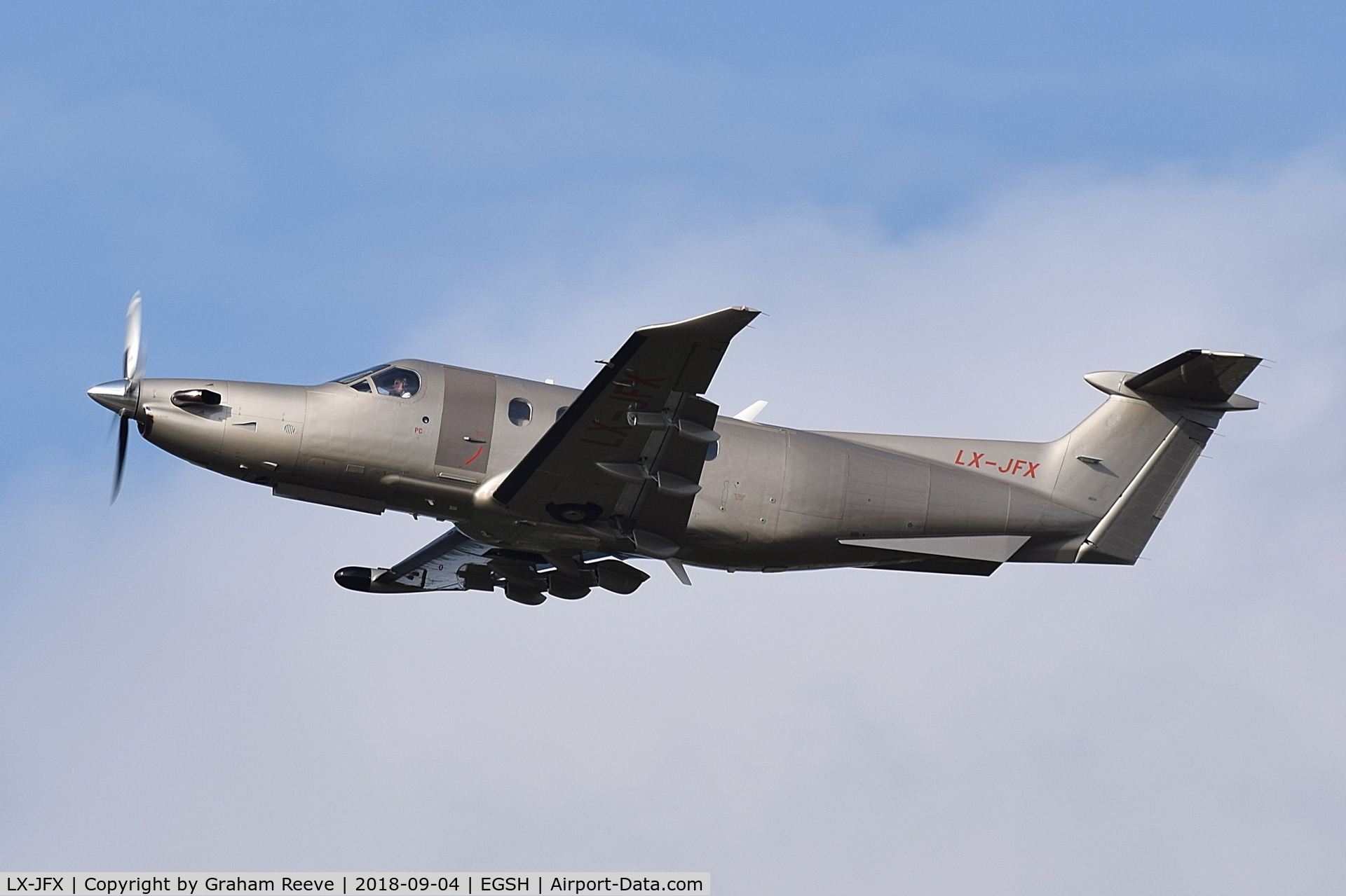 LX-JFX, 2014 Pilatus PC-12/47E C/N 1510, Departing from Norwich.