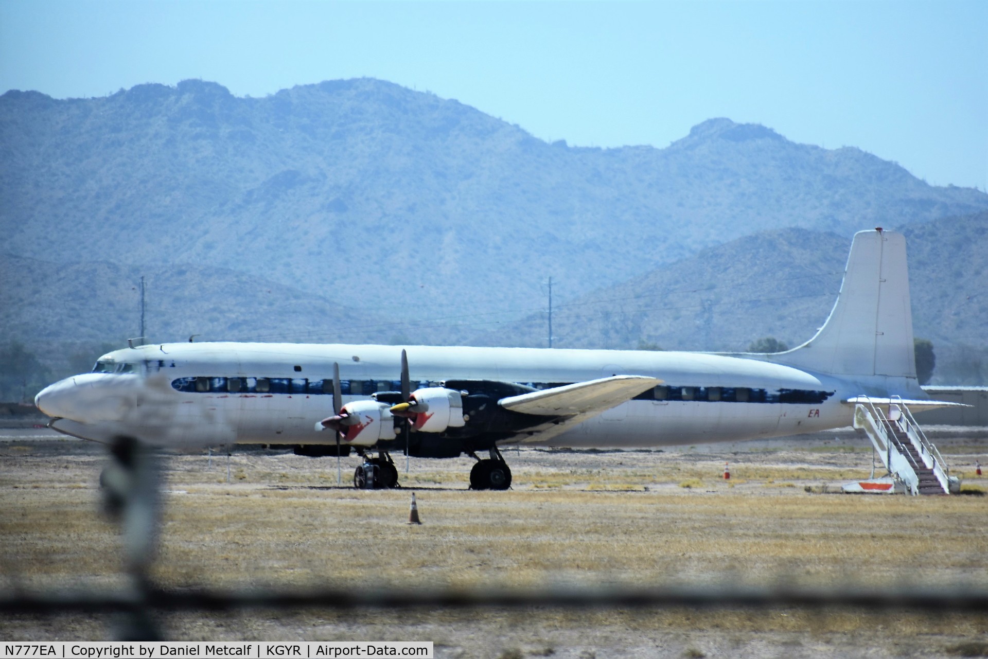N777EA, 1958 Douglas DC-7C Seven Seas Seven Seas C/N 45549, Seen at the Phoenix Goodyear Airport