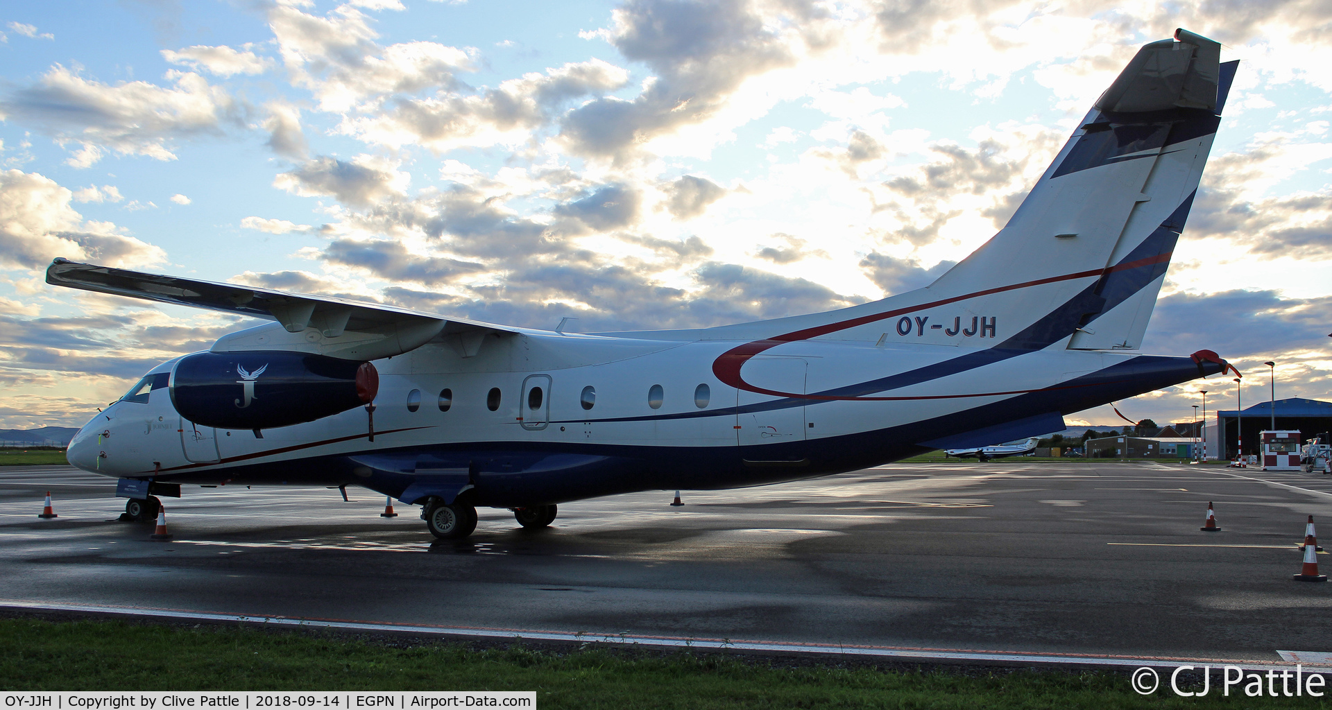 OY-JJH, 2001 Fairchild Dornier 328-300 328JET C/N 3171, Sunset ramp shot at Dundee