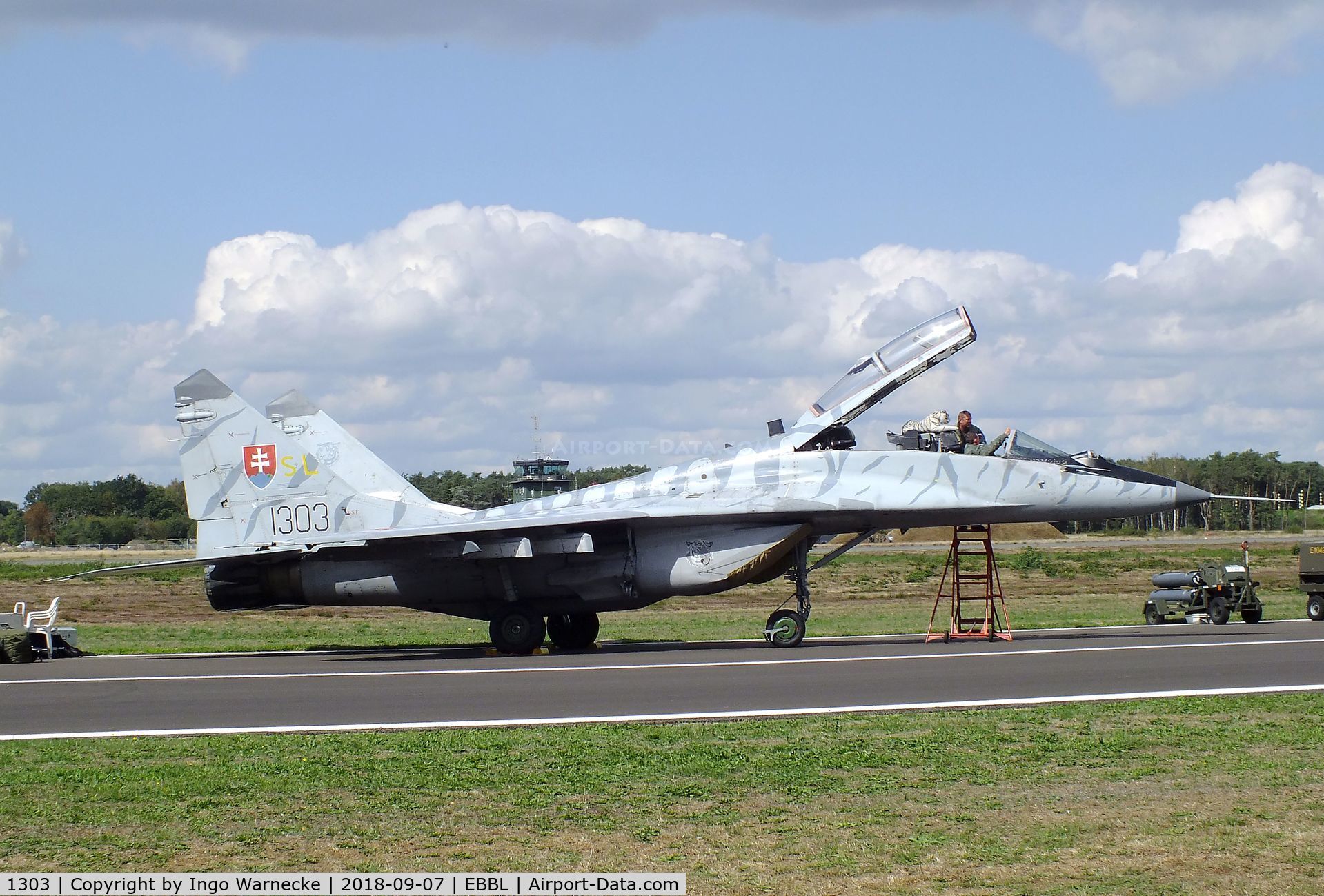 1303, Mikoyan-Gurevich MiG-29UB C/N N50903028113, Mikoyan i Gurevich MiG-29UB FULCRUM-B of the Slovak AF in 'Tiger-Meet' special colours at the 2018 BAFD spotters day, Kleine Brogel airbase