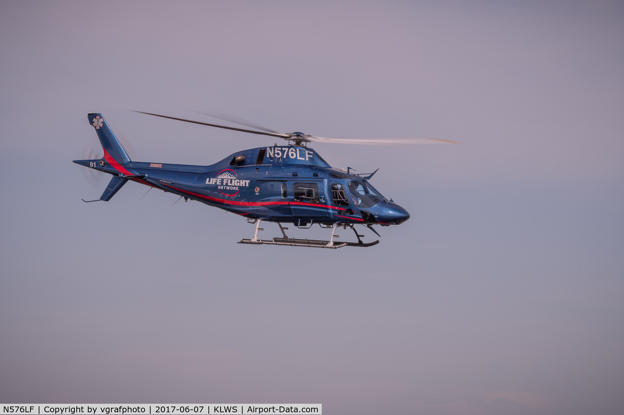 N576LF, 2013 AgustaWestland AW-119 MkII Koala C/N 14791, Life Flight taking off from Lewiston, Idaho (KLWS)
