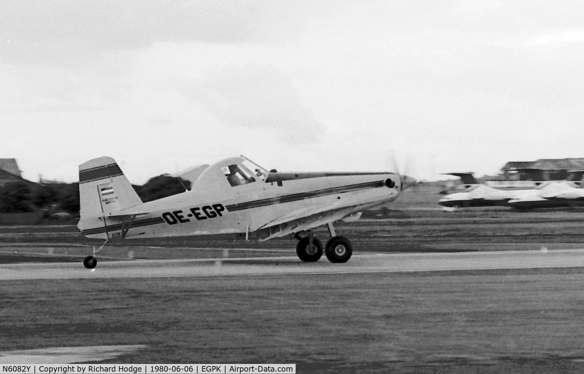 N6082Y, 1980 Air Tractor Inc AT-400 C/N 400-0273, When new as OE-EGP transiting through Prestwick in 1980  with 2 others. OE-EMP and OE-EYP.