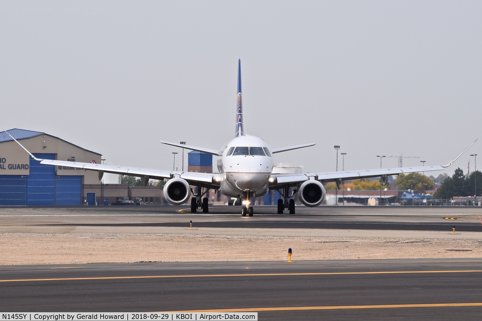N145SY, 2015 Embraer 175LR (ERJ-170-200LR) C/N 17000484, Turning onto Delta from RWY 10L.