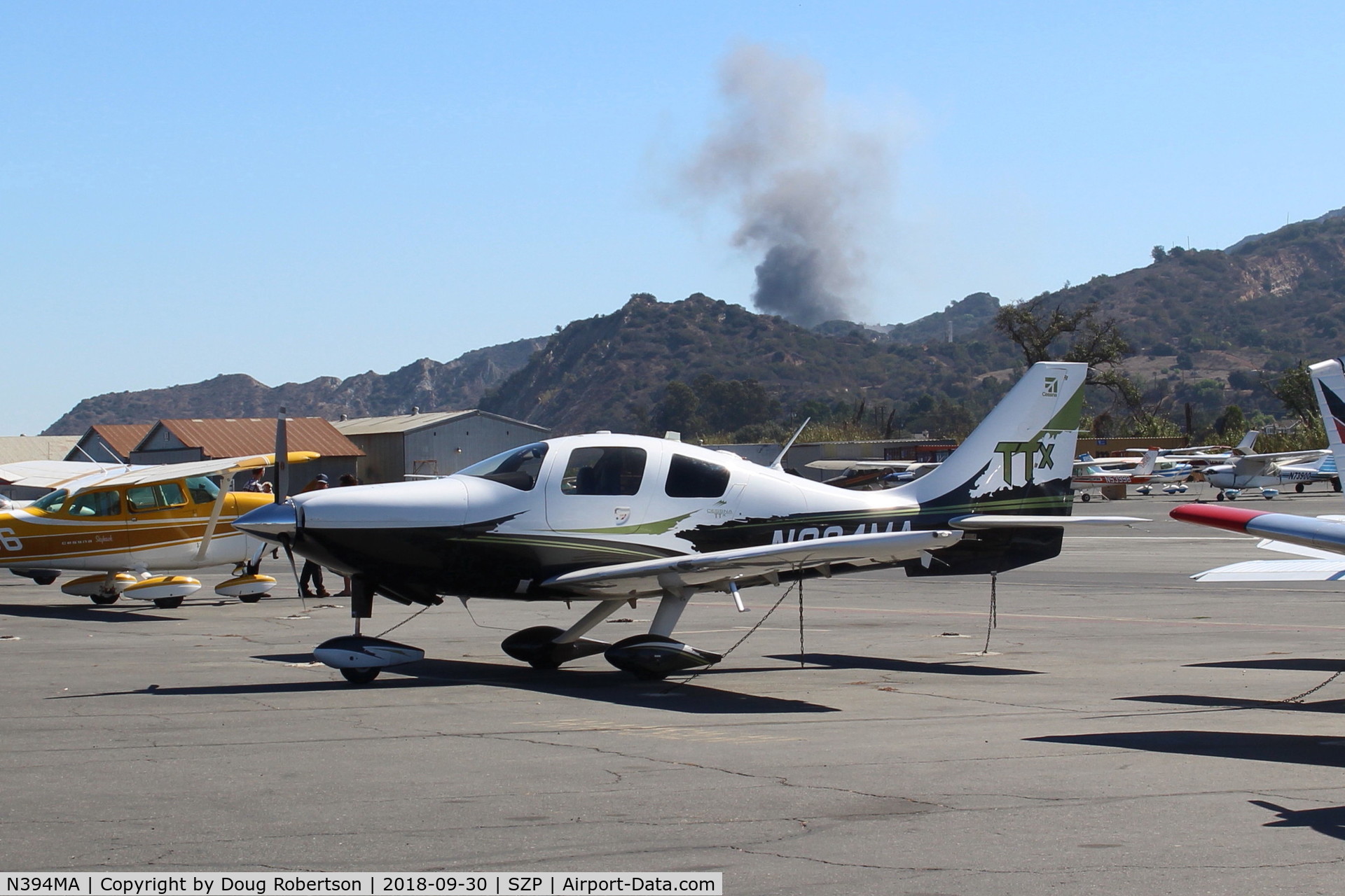 N394MA, 2014 Cessna TTx T240 C/N T24002034, 2014 Cessna TTx T240, Continental TSIO-550C 310 Hp at 2,600 rpm, 235 kts, 4 place. New fire in background across the river-South Mountain-Fire Fighting units dispatched