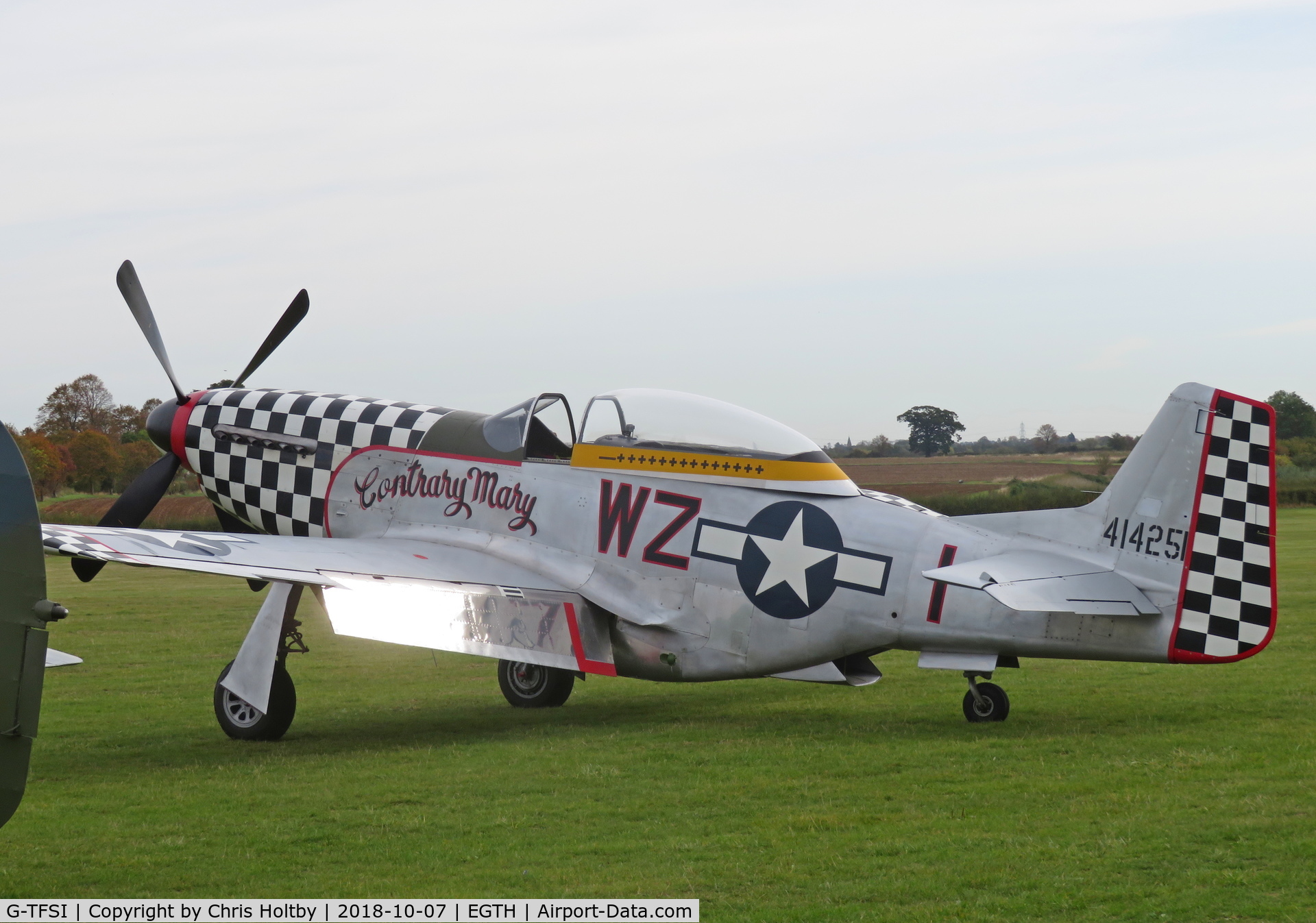 G-TFSI, 1944 North American TF-51D Mustang C/N 124-44703, Flew with Hurricane as part of the Shuttleworth Race Day 2018 at Old Warden