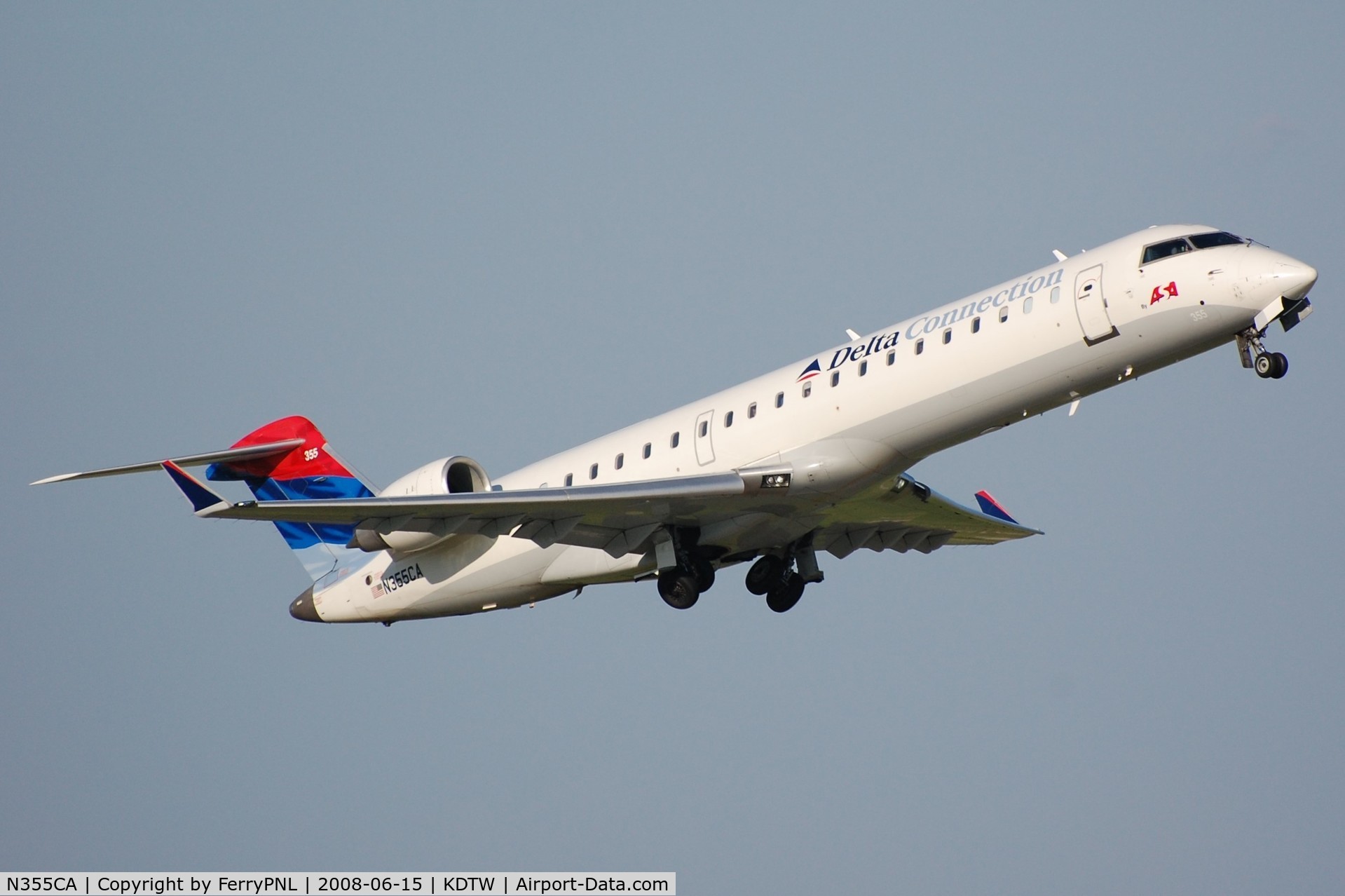 N355CA, 2002 Bombardier CRJ-701ER (CL-600-2C10) Regional Jet C/N 10067, Delta Connection CL700 departing