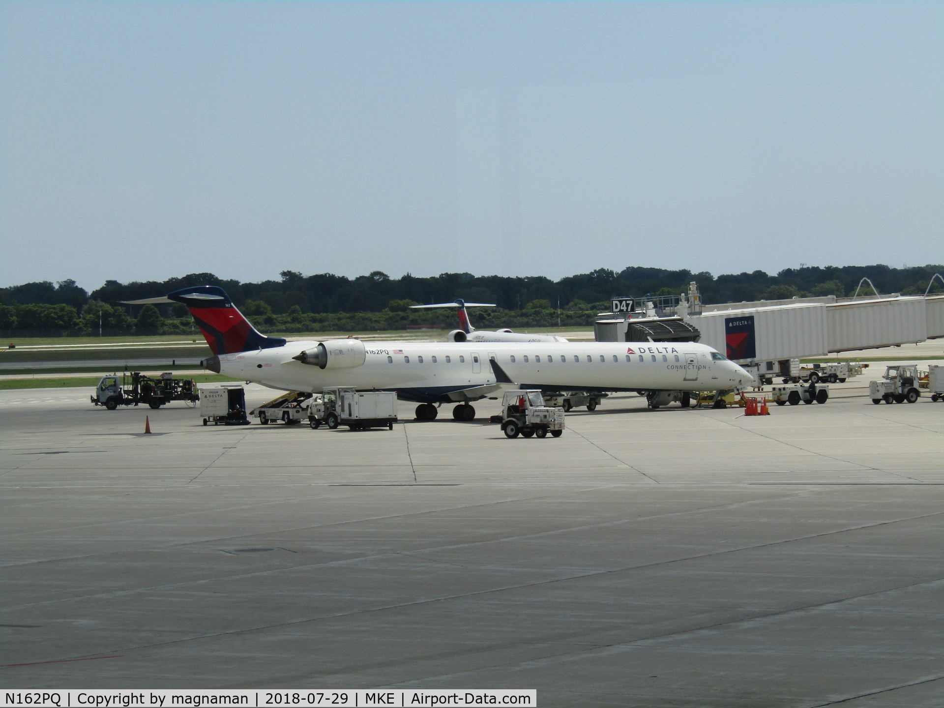 N162PQ, 2008 Bombardier CRJ-900ER (CL-600-2D24) C/N 15162, on stand at MKE