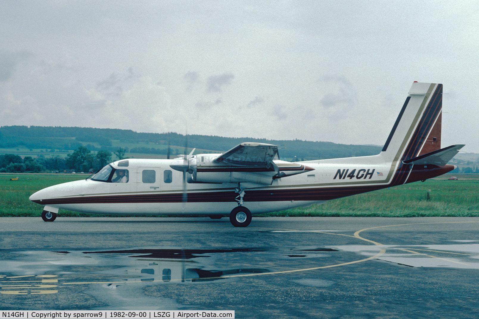 N14GH, 1975 Rockwell 690A Turbo Commander Turbo Commander C/N 11255, Deregistered to Colombia. At Grenchen airport. Scanned from a slide.
