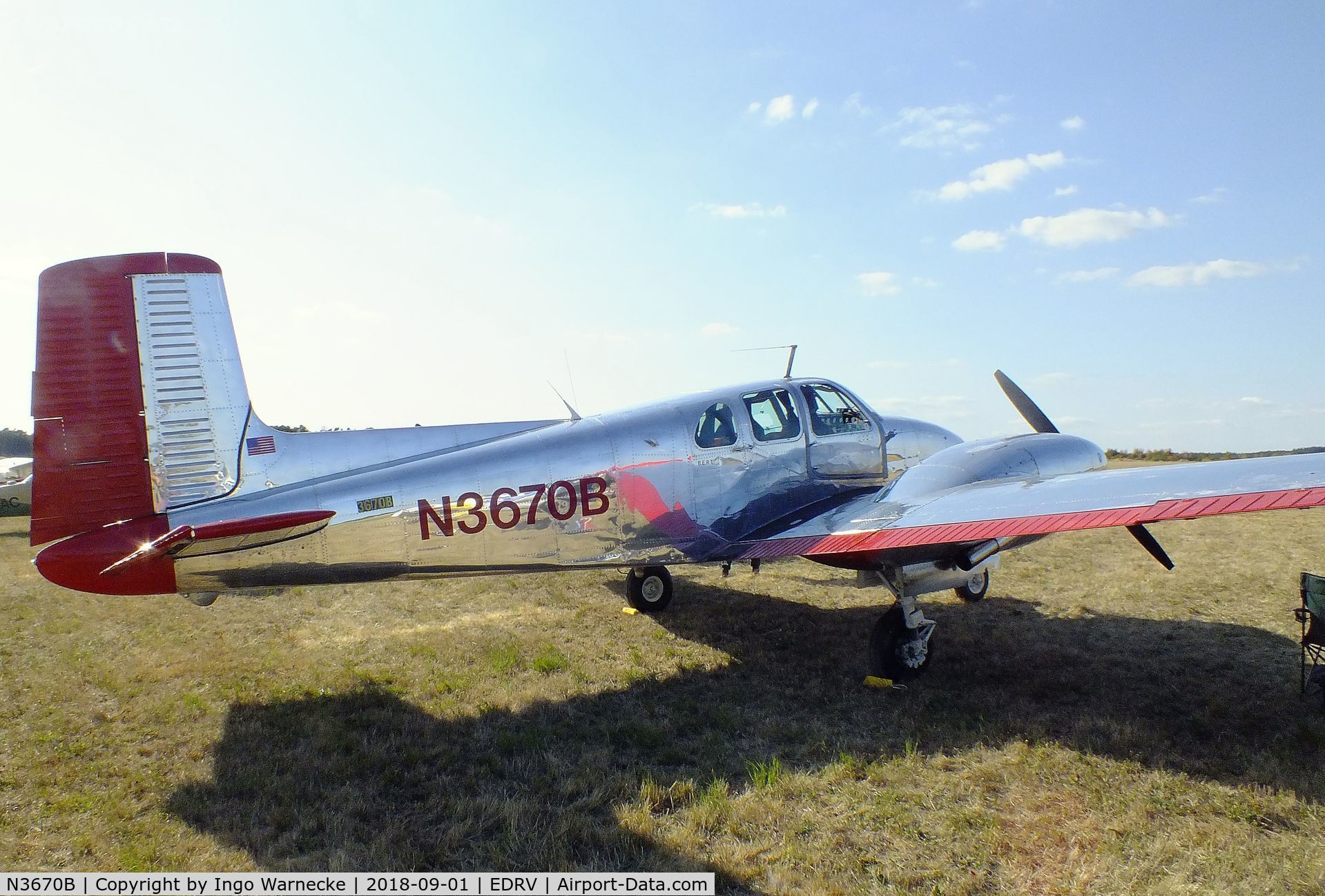 N3670B, 1954 Beech B50 C/N CH-63, Beechcraft B50 Twin Bonanza at the 2018 Flugplatzfest Wershofen