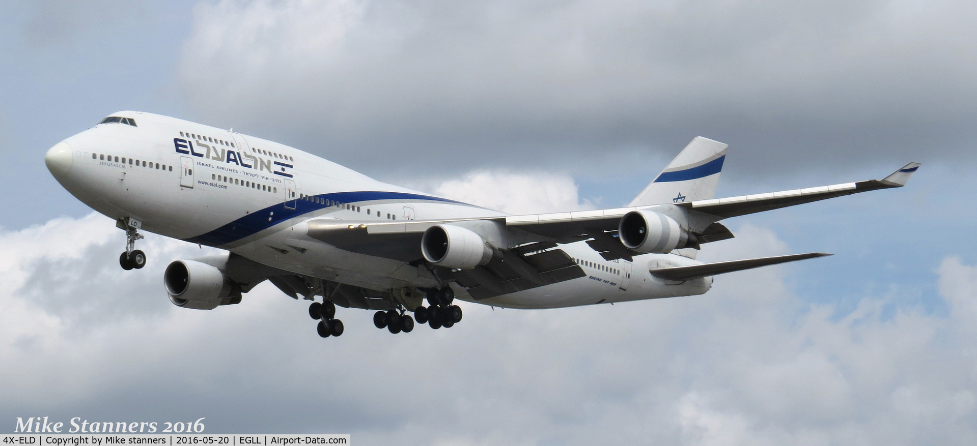 4X-ELD, 1999 Boeing 747-458 C/N 29328, EL AL Boeing 747-458 Landing runway 27R from TLV,LHR 20.5.16.