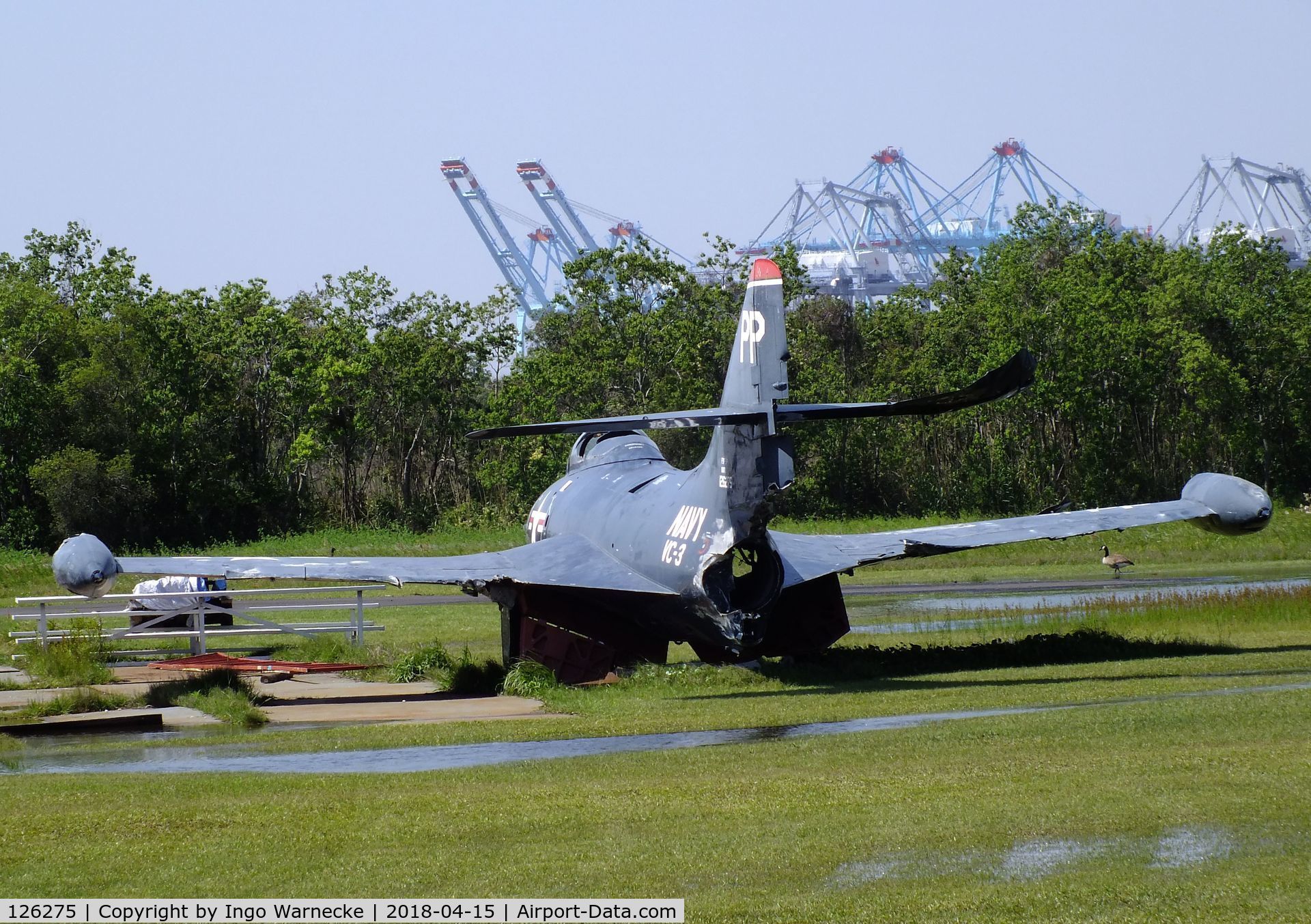 126275, 1950 Grumman F9F-5P Panther C/N Not found 126275, Grumman F9F-5P Panther, awaiting repair and restoration at the USS Alabama Battleship Memorial Park, Mobile AL