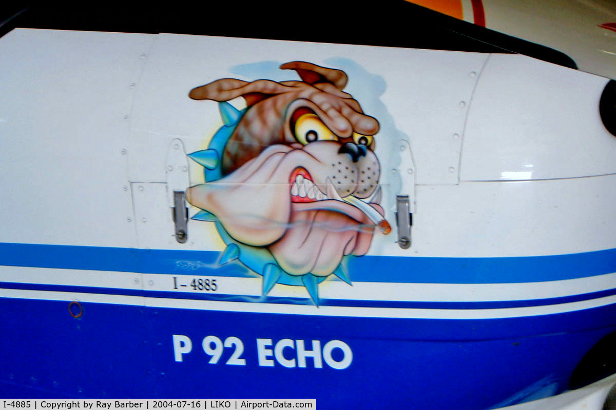 I-4885, Tecnam P-92S Echo C/N Not found I-4885, I-4885   Tecnam P.92S Echo [Unknown] Ozzano-Dell Emilia~I 16/07/2004. Showing art work on the nose.