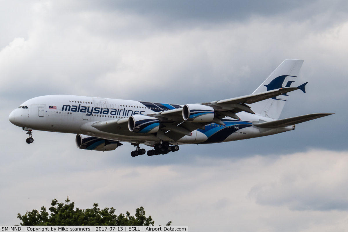 9M-MND, 2012 Airbus A380-841 C/N 089, Malaysia Airlines A380- 841 landing runway 27L from KUL,LHR 13.7.17
