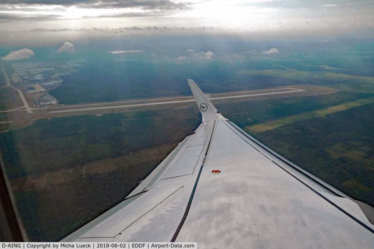 D-AING, 2017 Airbus A320-271N C/N 7588, Climbing out of FRA, looking back on Startbahn West