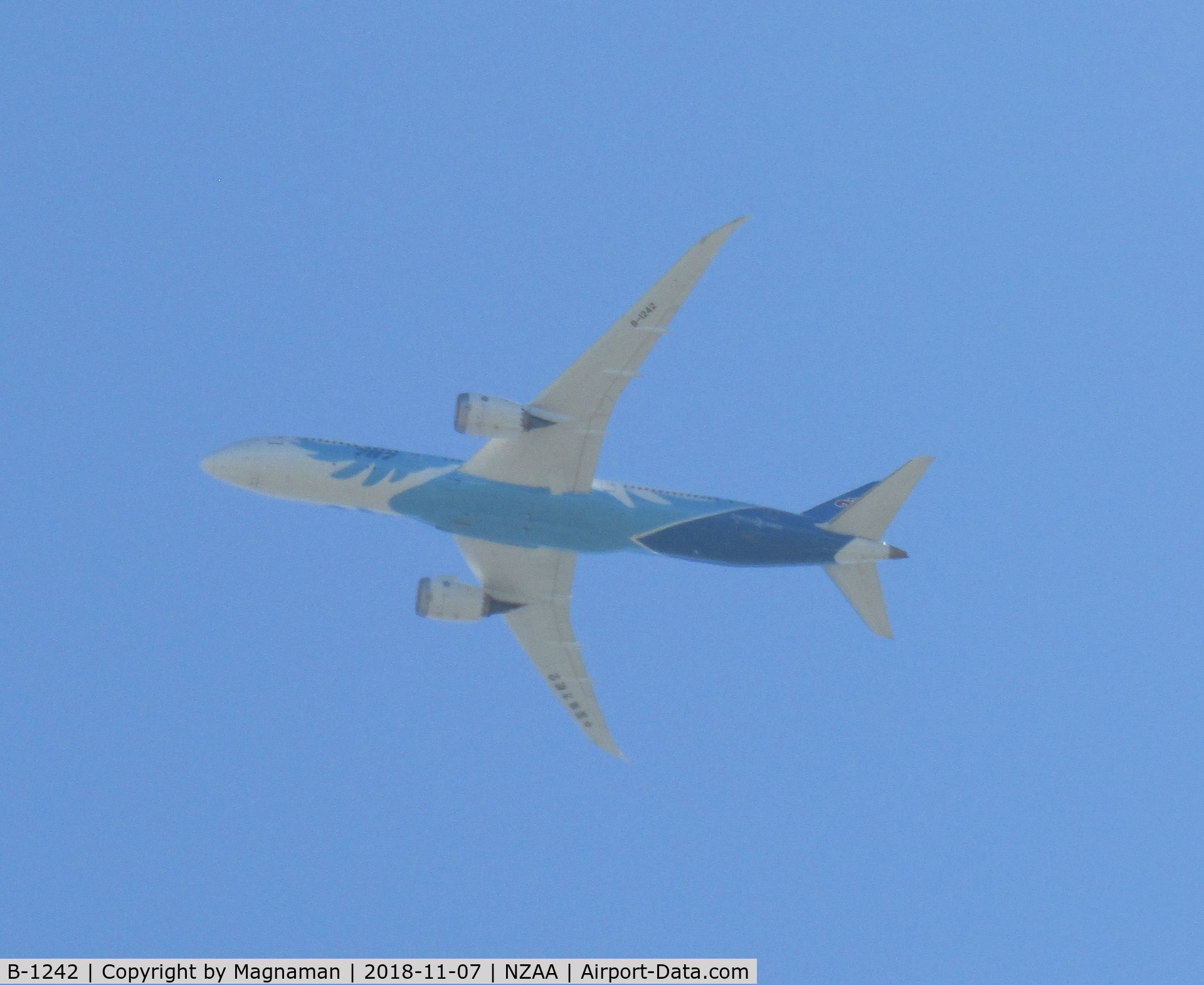 B-1242, 2018 Boeing 787-9 Dreamliner Dreamliner C/N 63978, flying over my home after take off from AKL